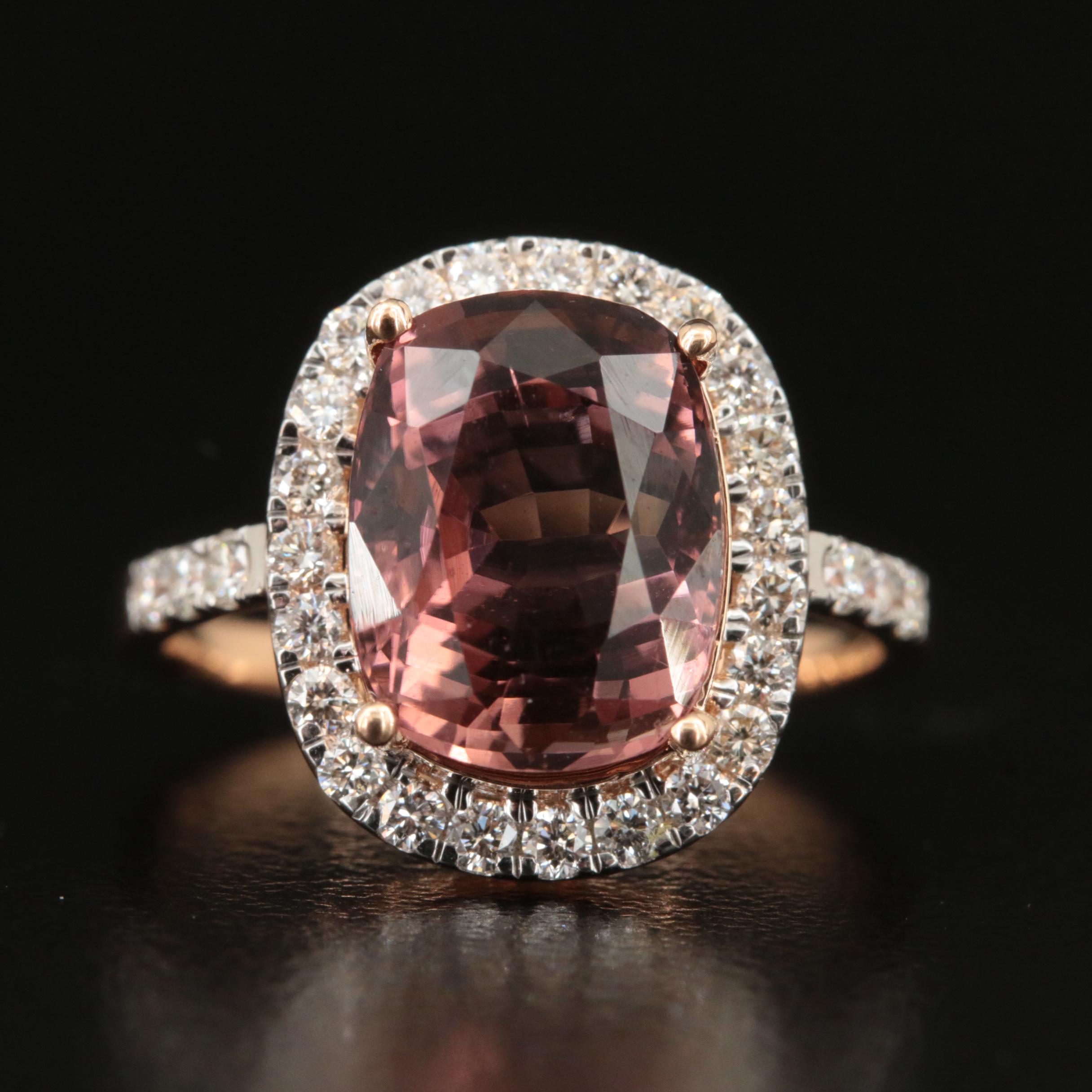 18K 4.38 CT Tourmaline and Diamond Halo Ring