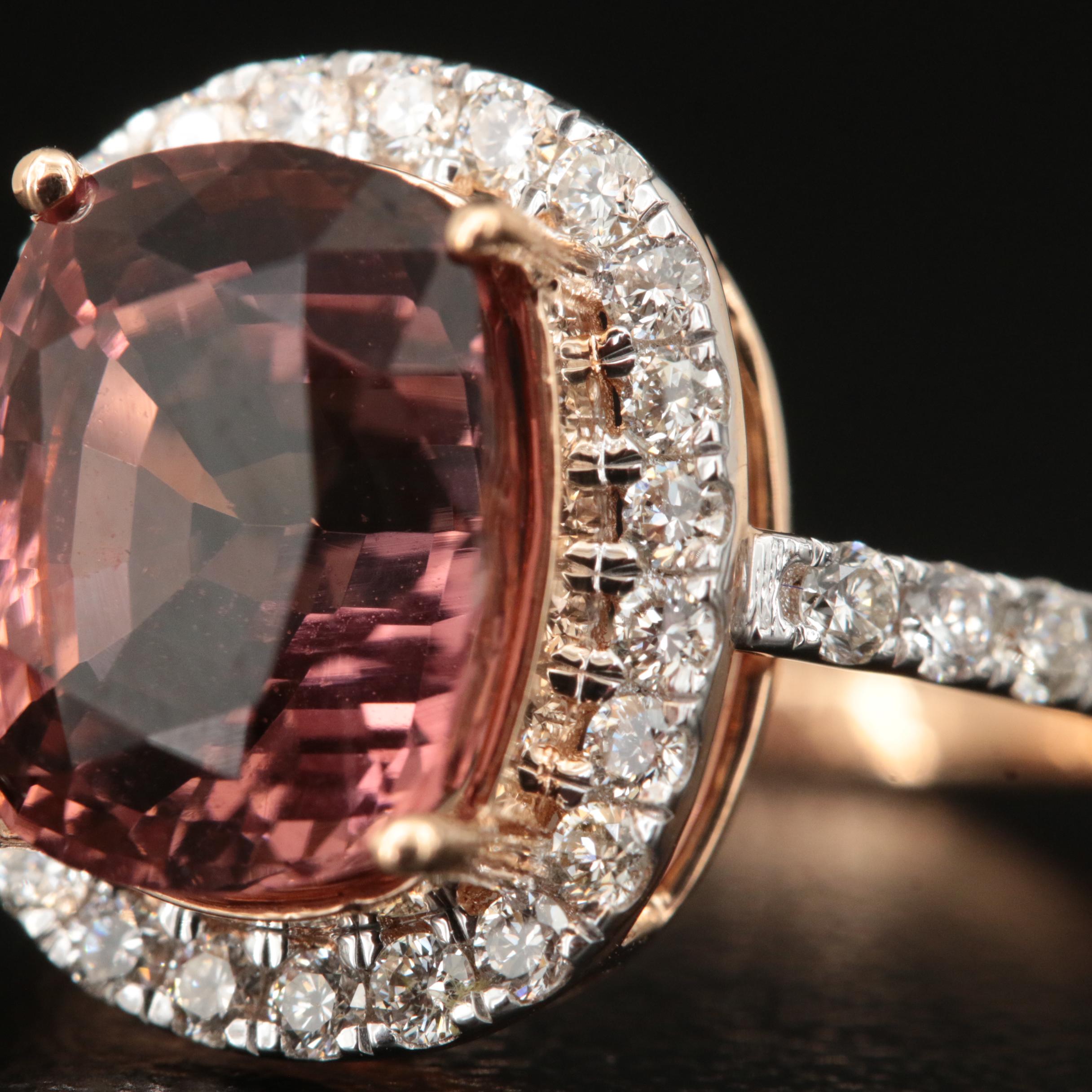 18K 4.38 CT Tourmaline and Diamond Halo Ring