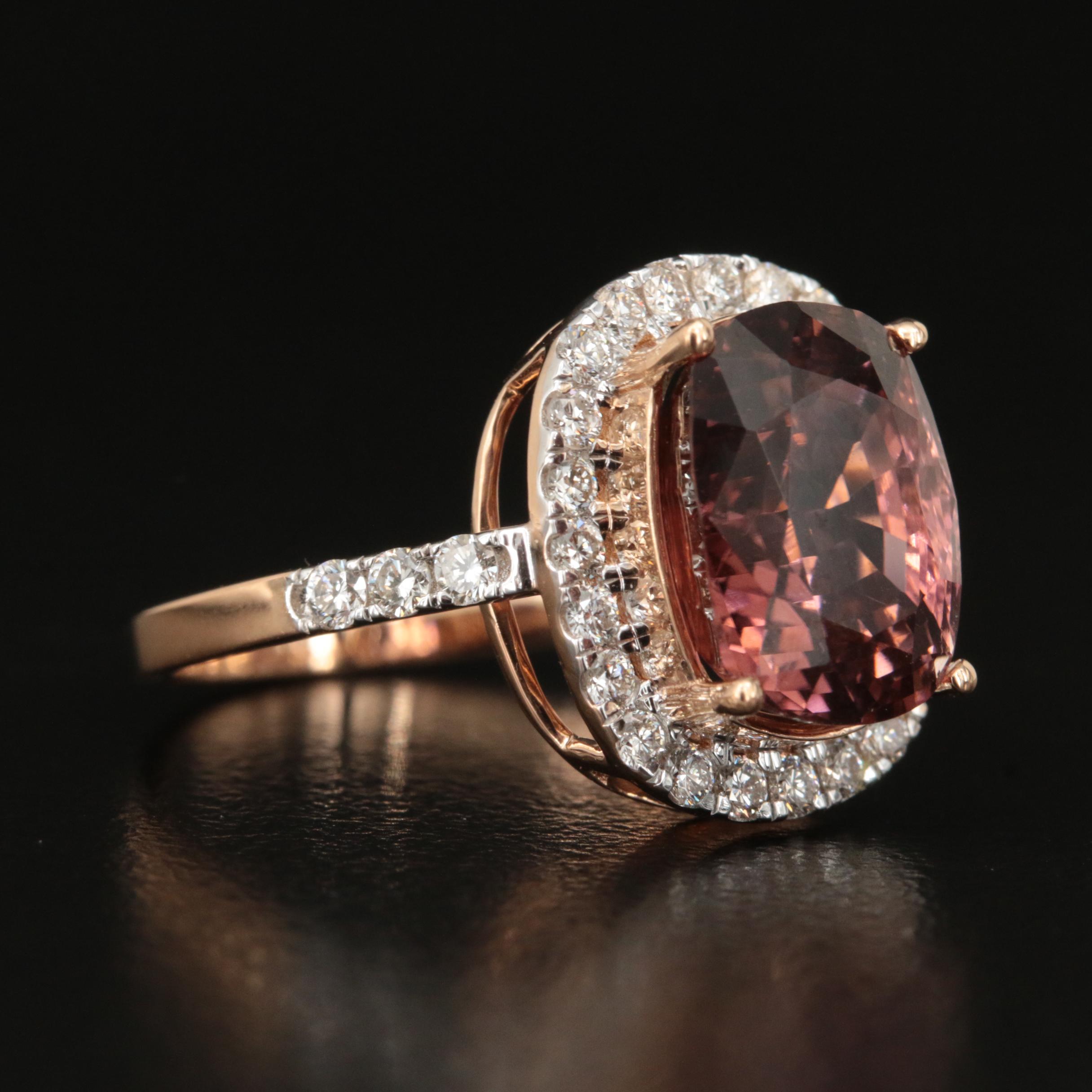 18K 4.38 CT Tourmaline and Diamond Halo Ring