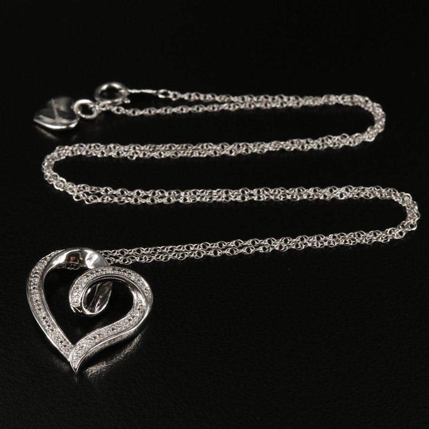 Sterling Diamond Heart Pendant Necklace