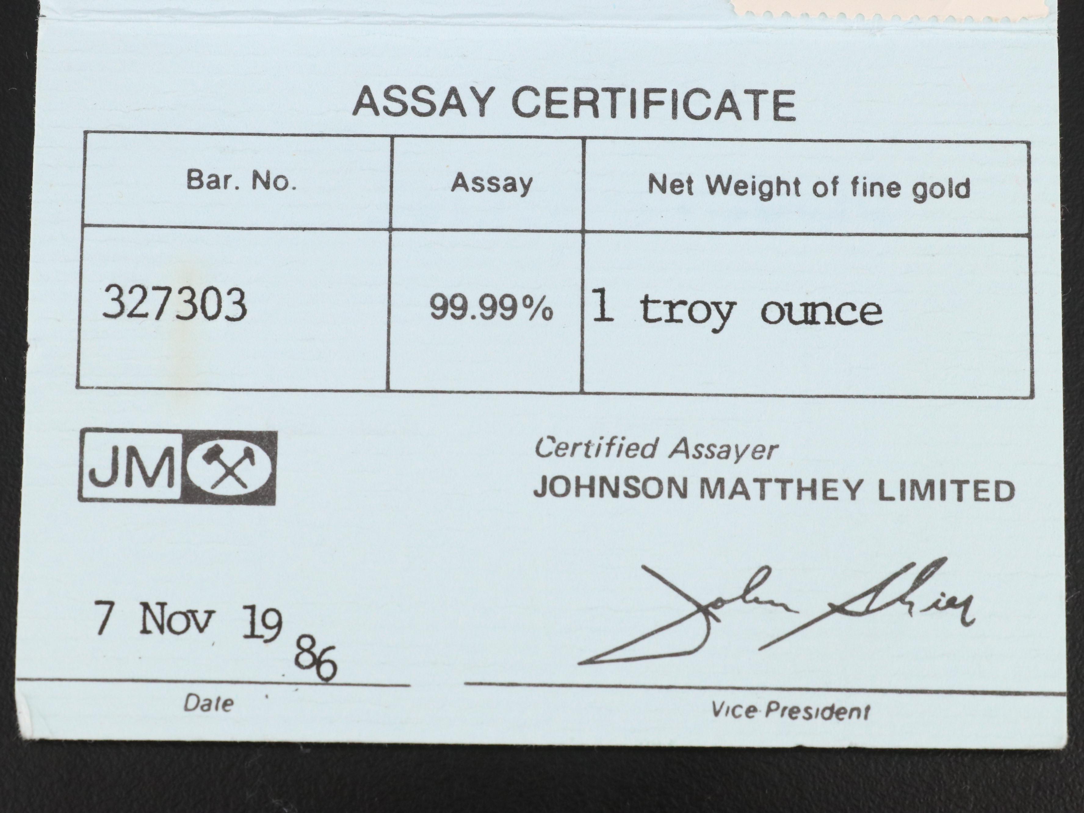 Johnson Matthey 1 troy ounce Gold Bullion Bar
