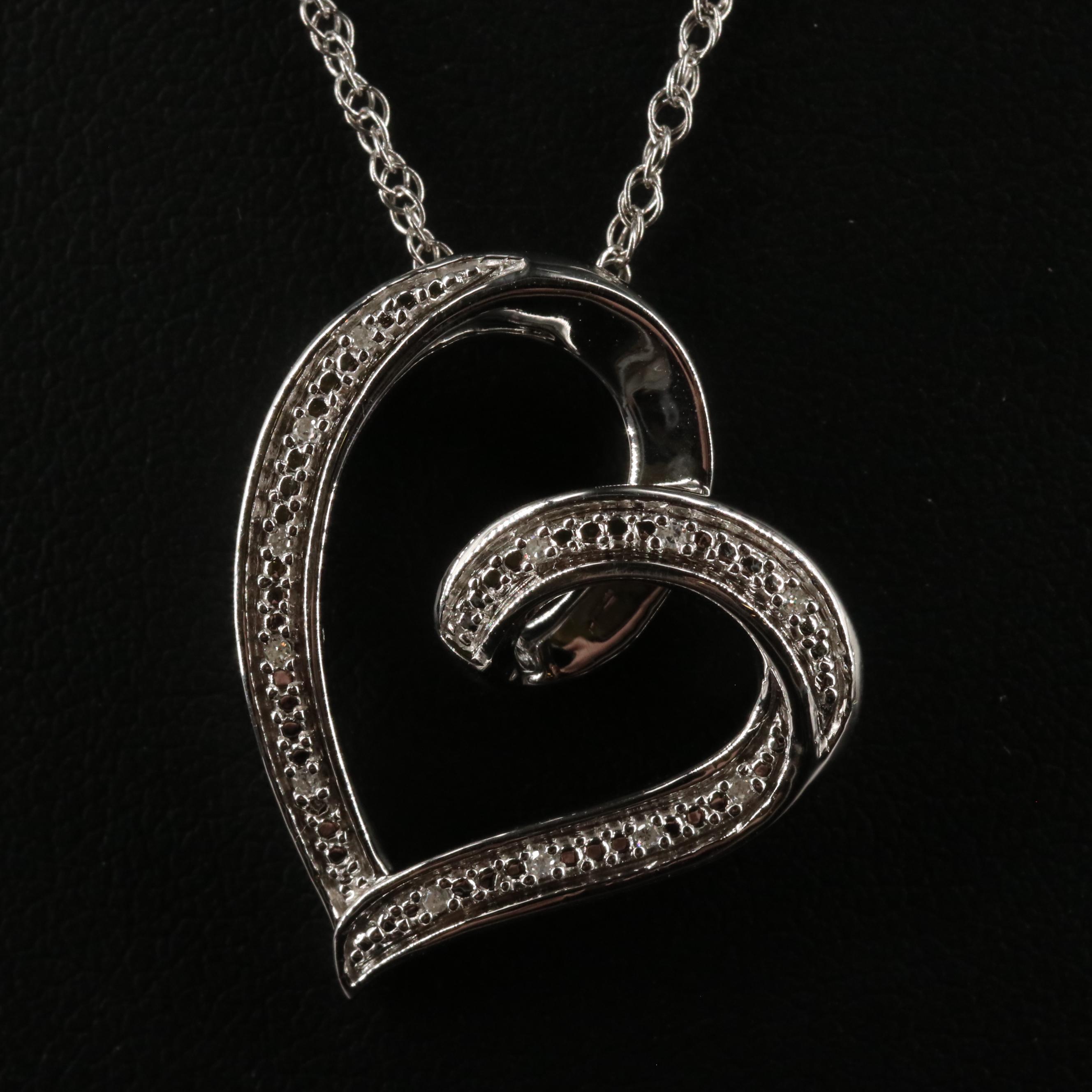 Sterling Diamond Heart Pendant Necklace