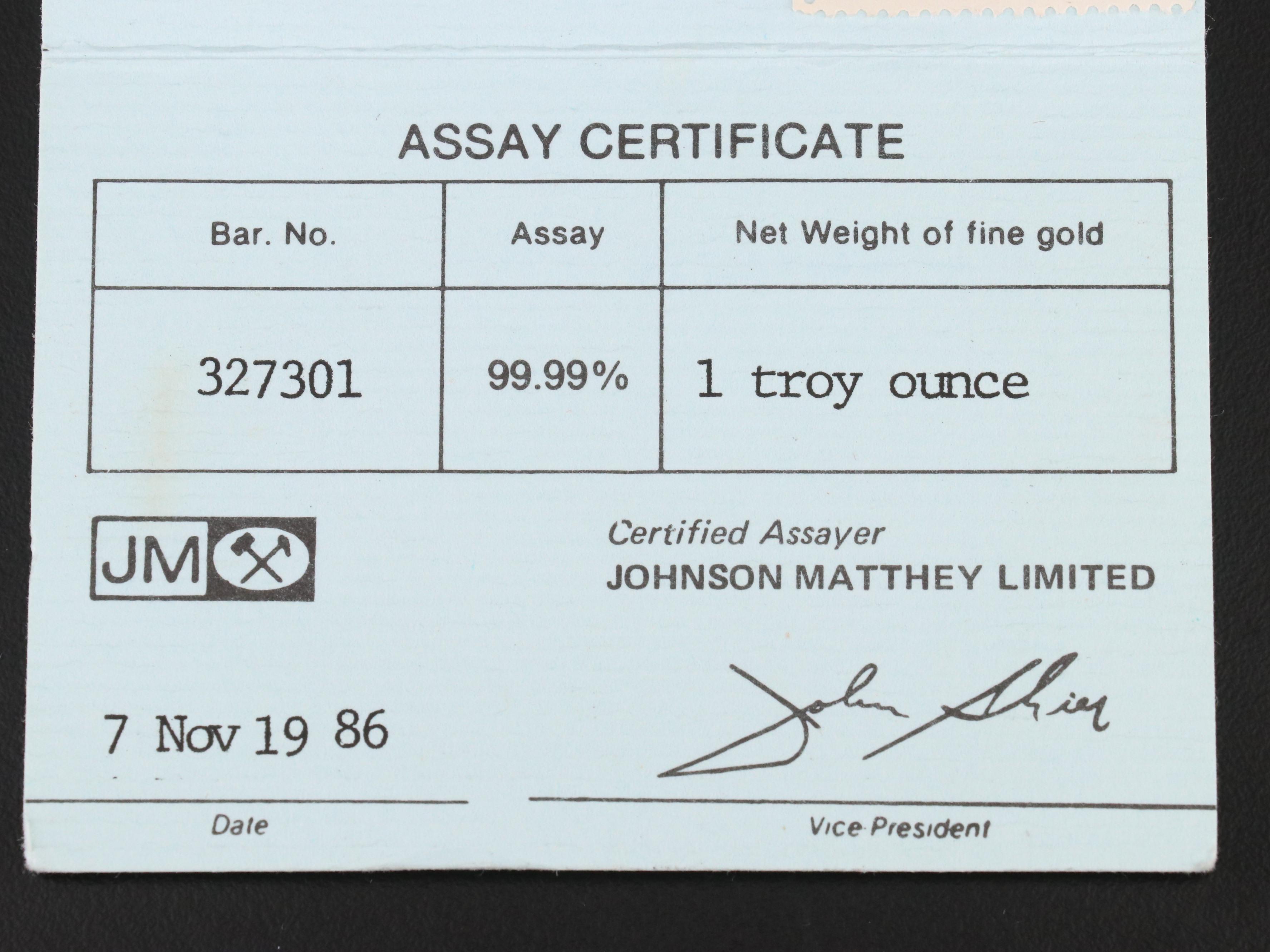 Johnson Matthey 1 troy ounce Gold Bullion Bar