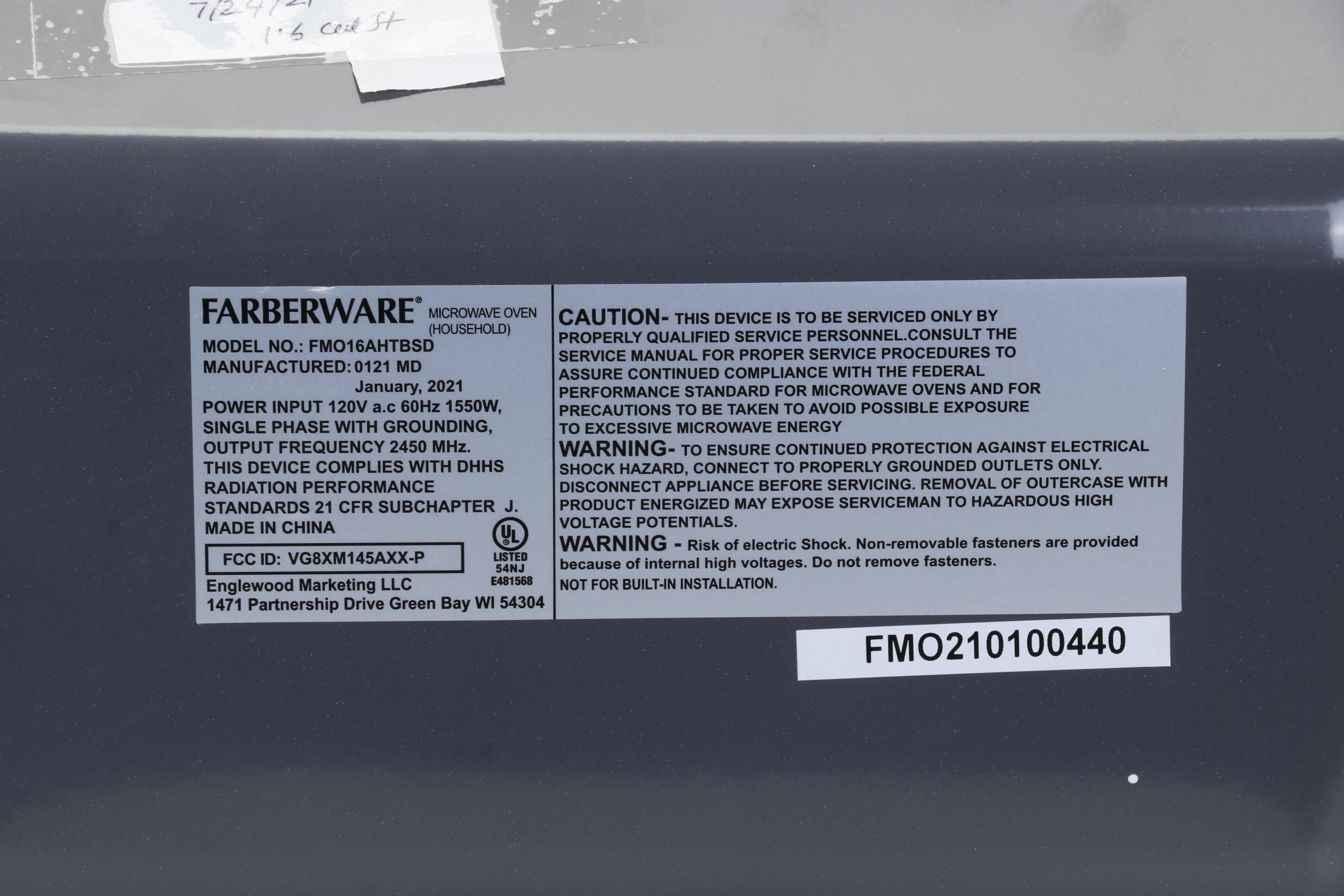 Farberware Black 1.6 Cu Ft Microwave Oven