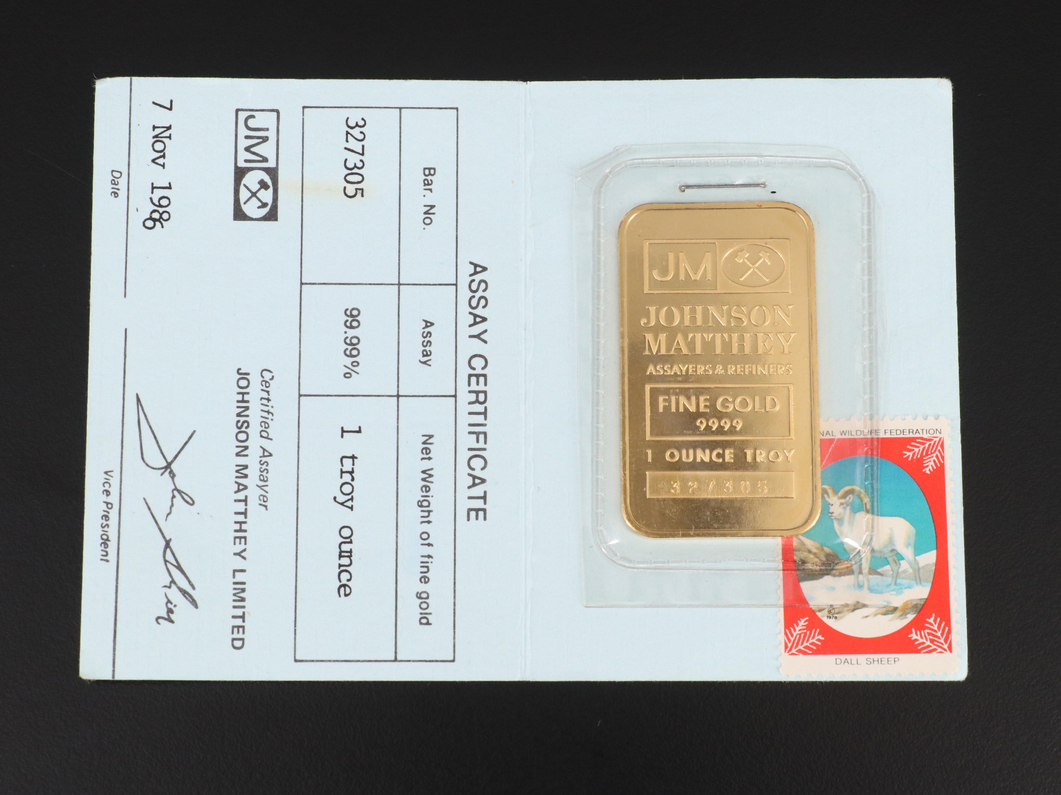 Johnson Matthey 1 troy ounce Gold Bullion Bar