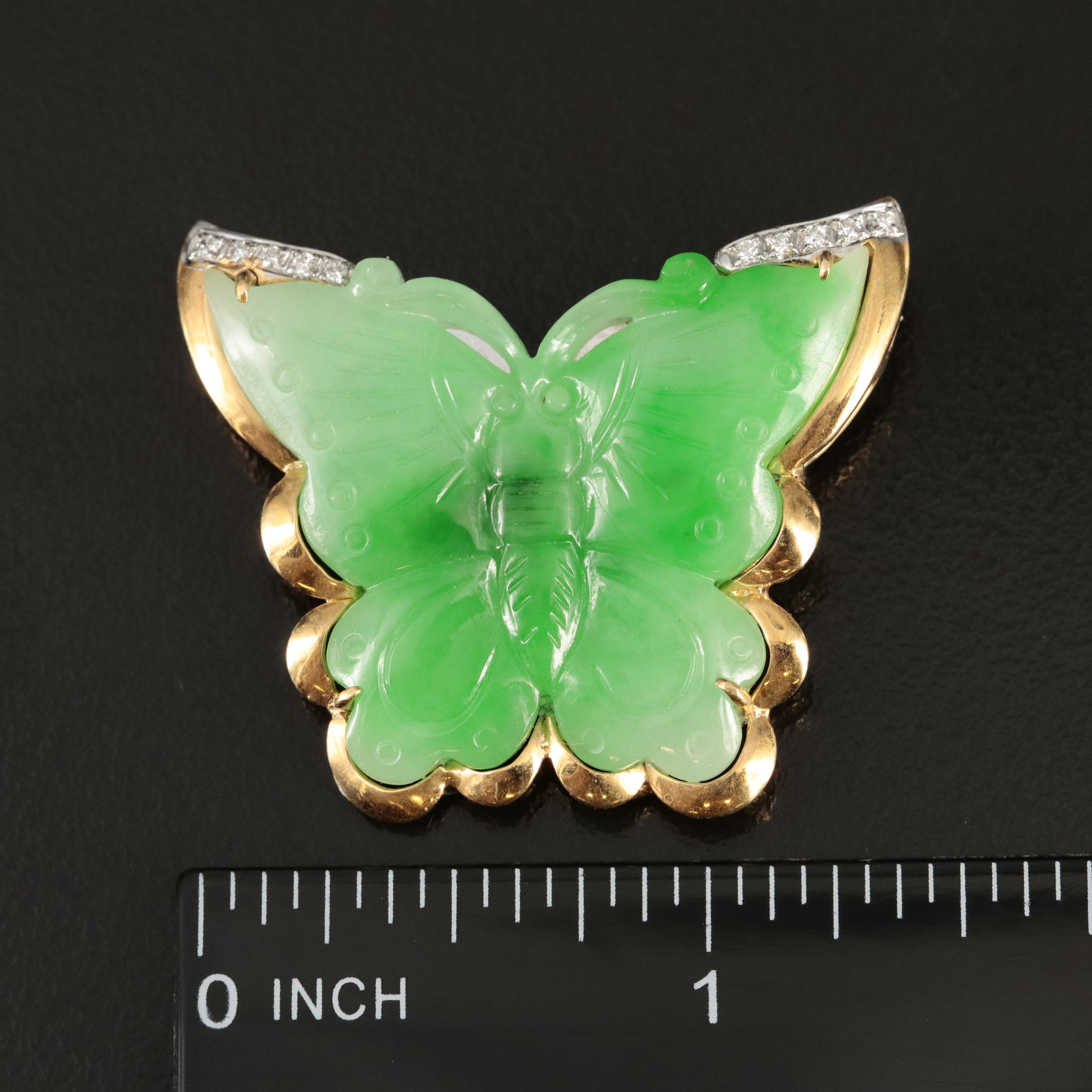 18K Jadeite and Diamond Butterfly Converter Brooch