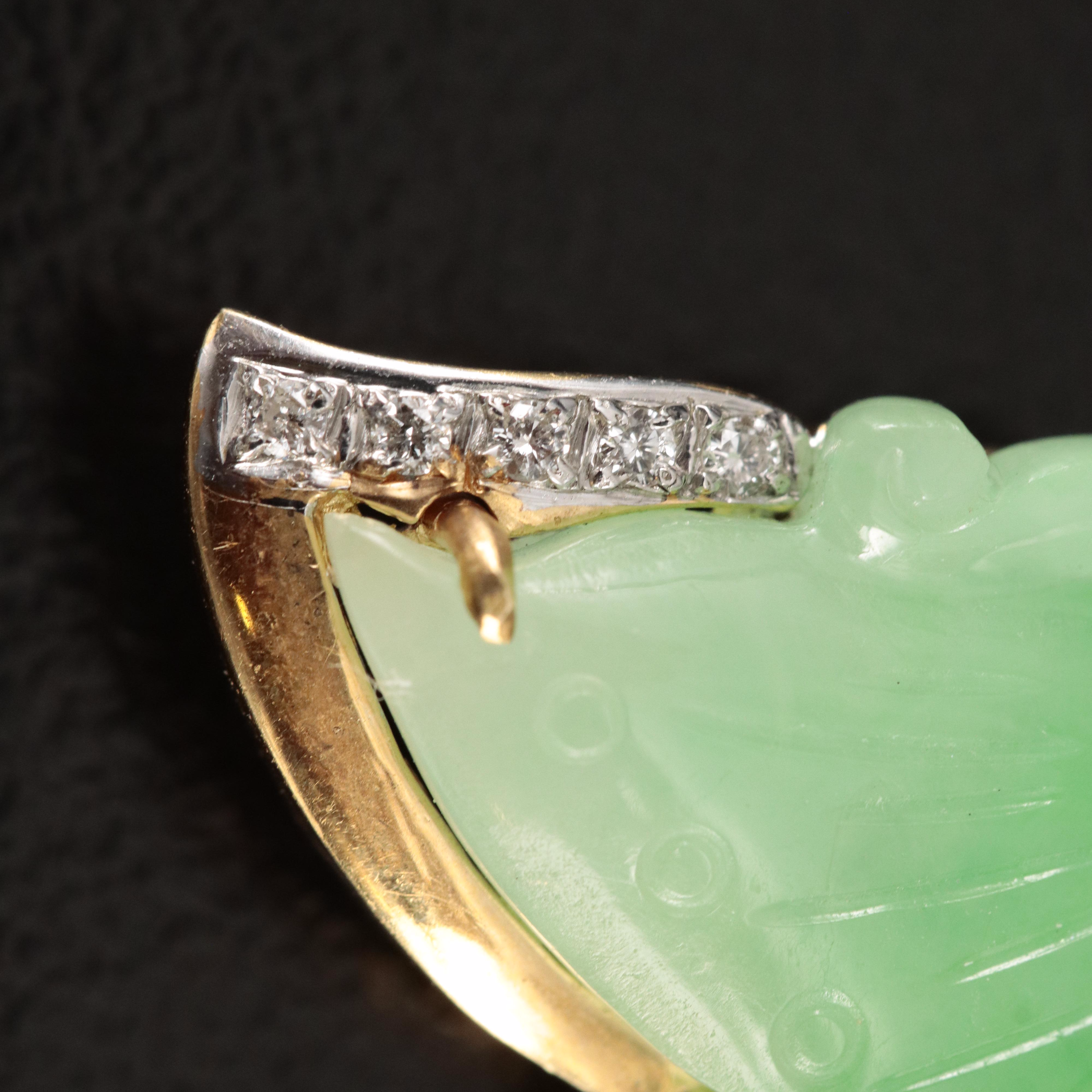 18K Jadeite and Diamond Butterfly Converter Brooch