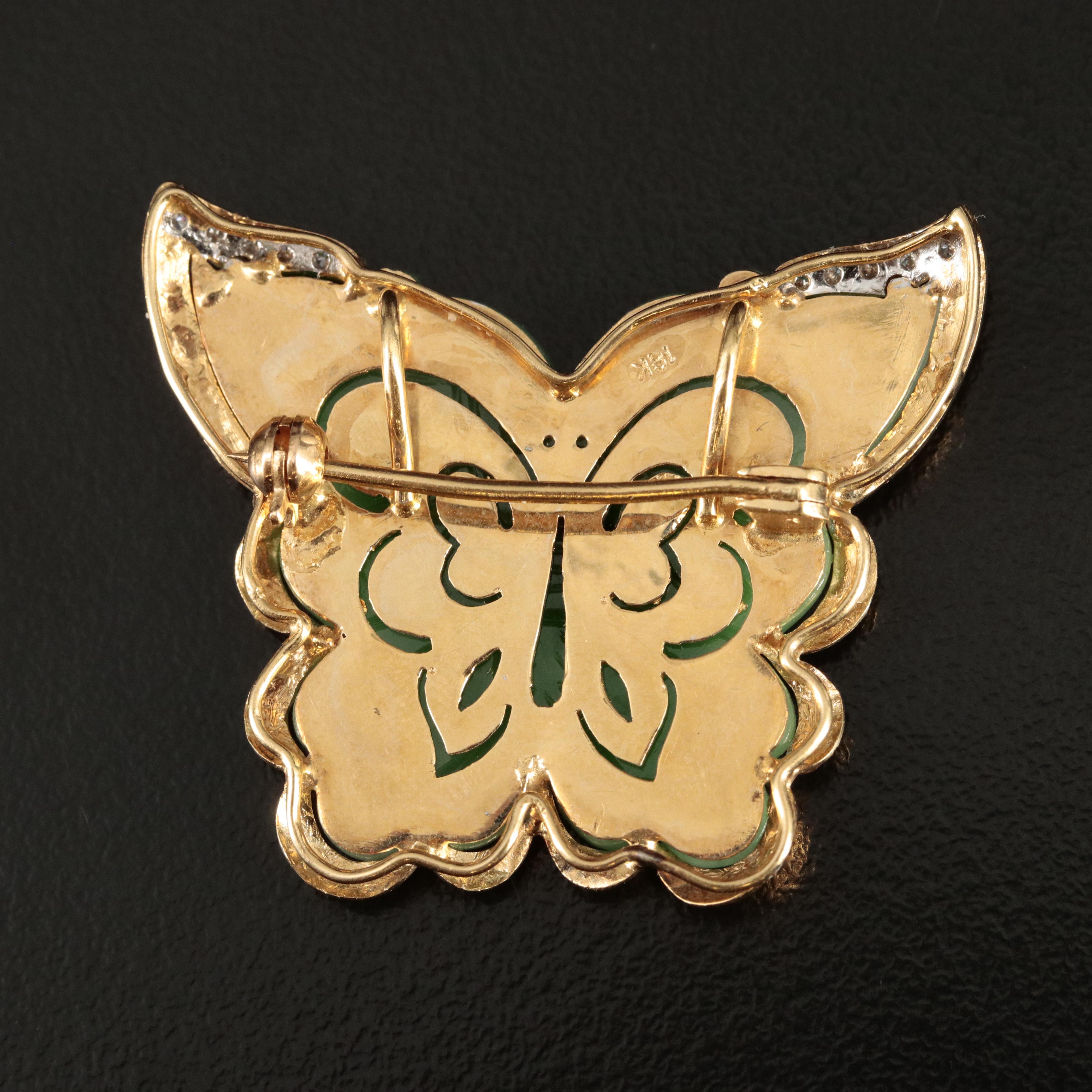 18K Jadeite and Diamond Butterfly Converter Brooch