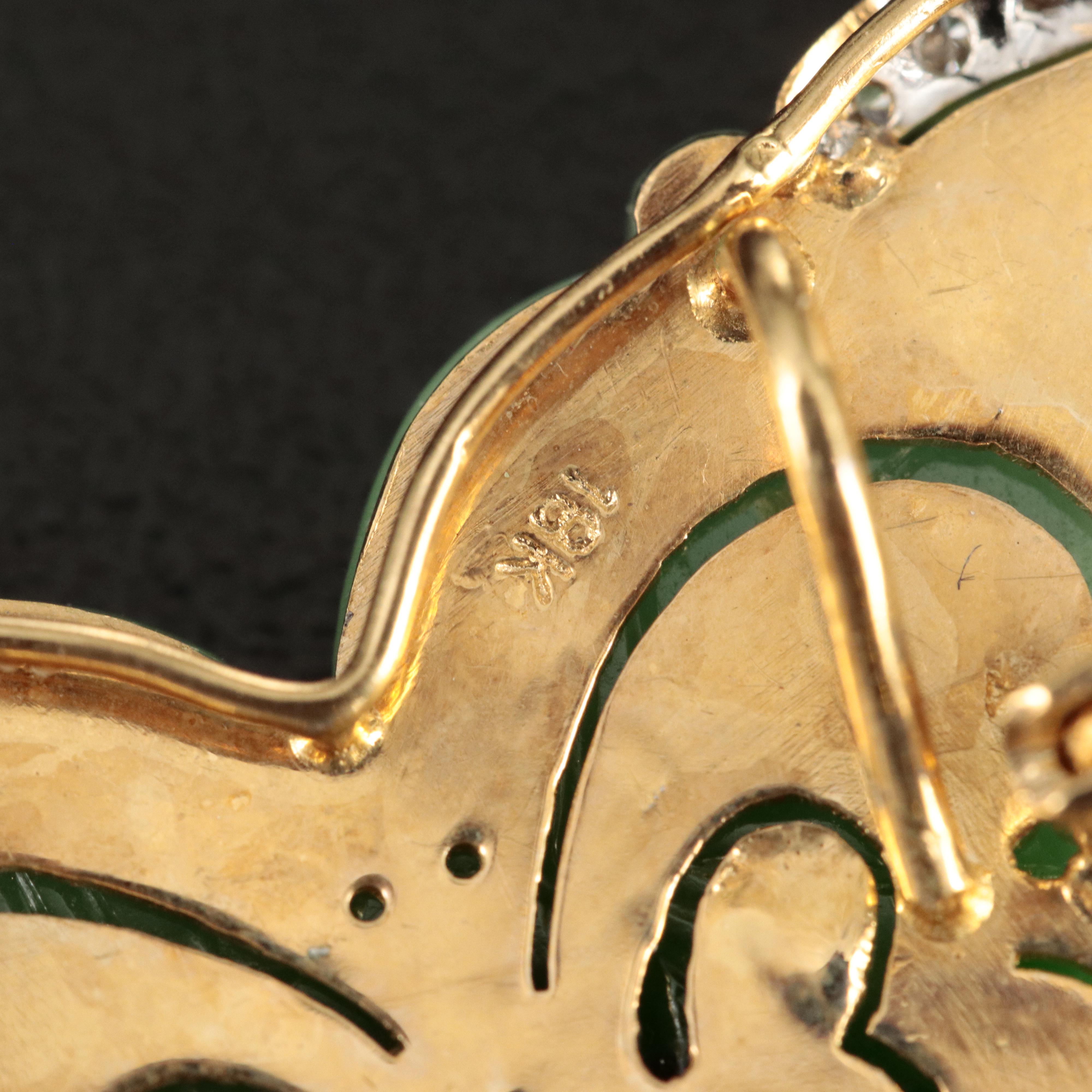 18K Jadeite and Diamond Butterfly Converter Brooch