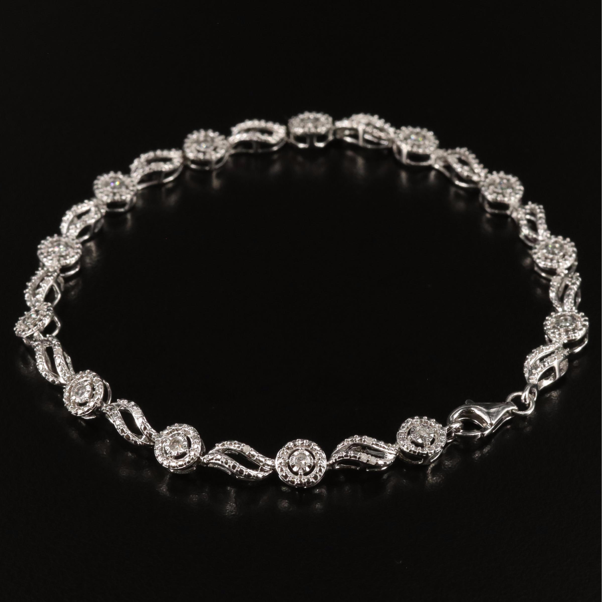 Sterling Diamond Fancy Link Bracelet