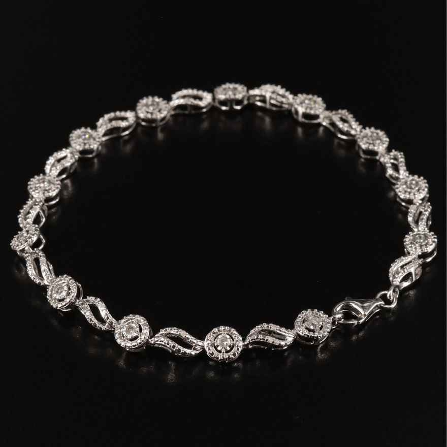 Sterling Diamond Fancy Link Bracelet