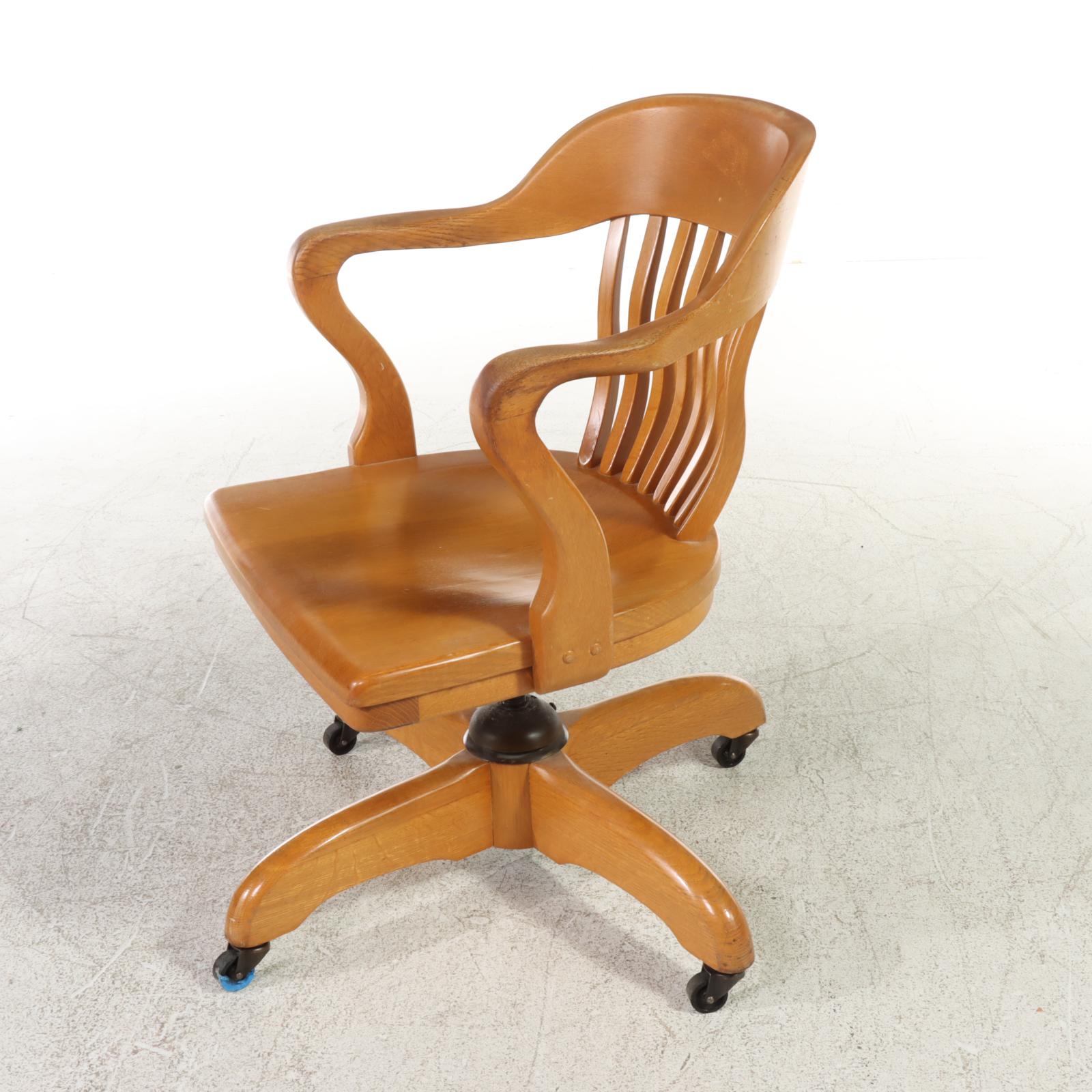 Oak Swivel-Tilt Desk Chair, 20th Century