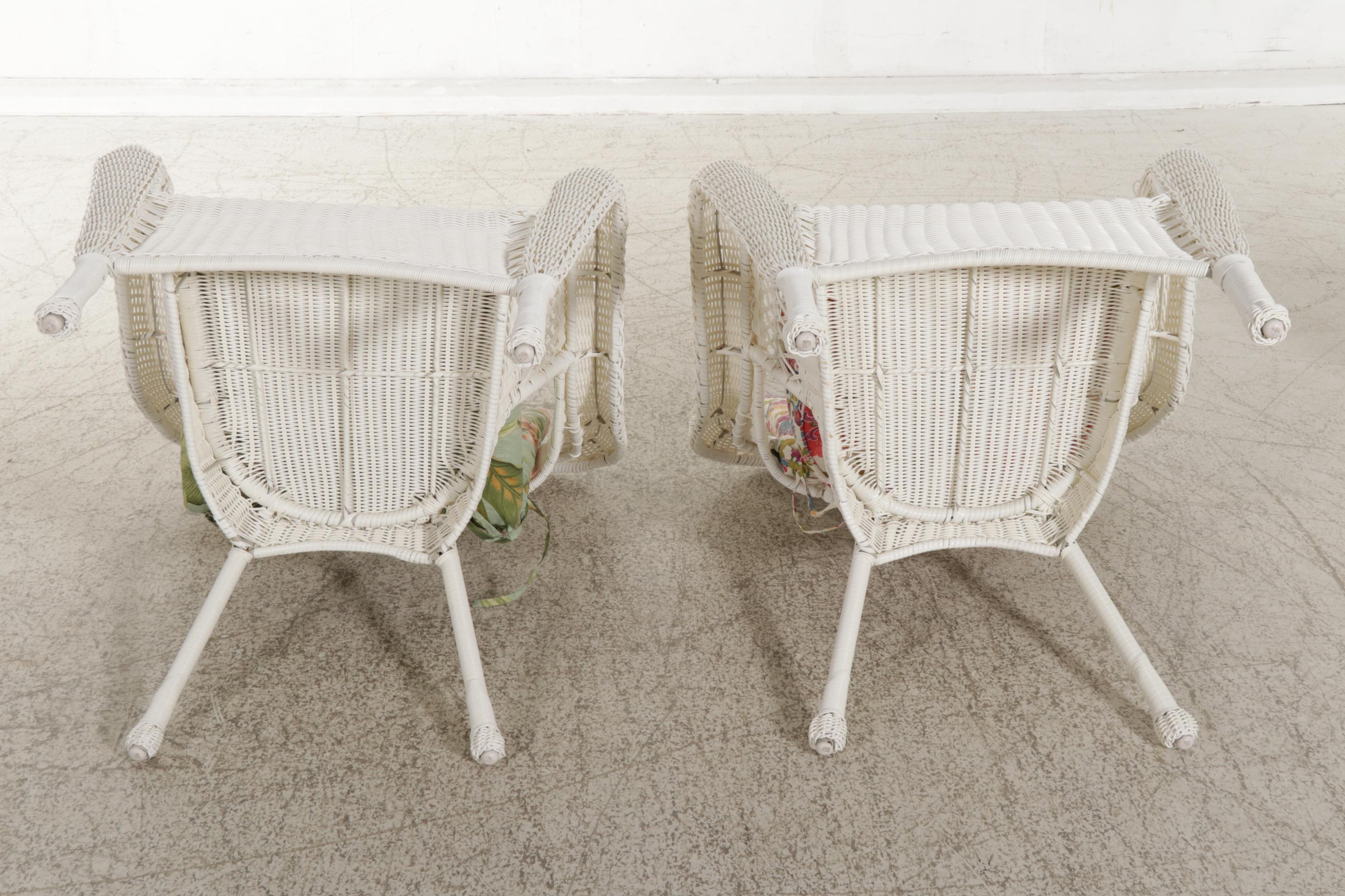 All-Weather Wicker Patio Armchairs and Glass Top Table with White Wicker Table