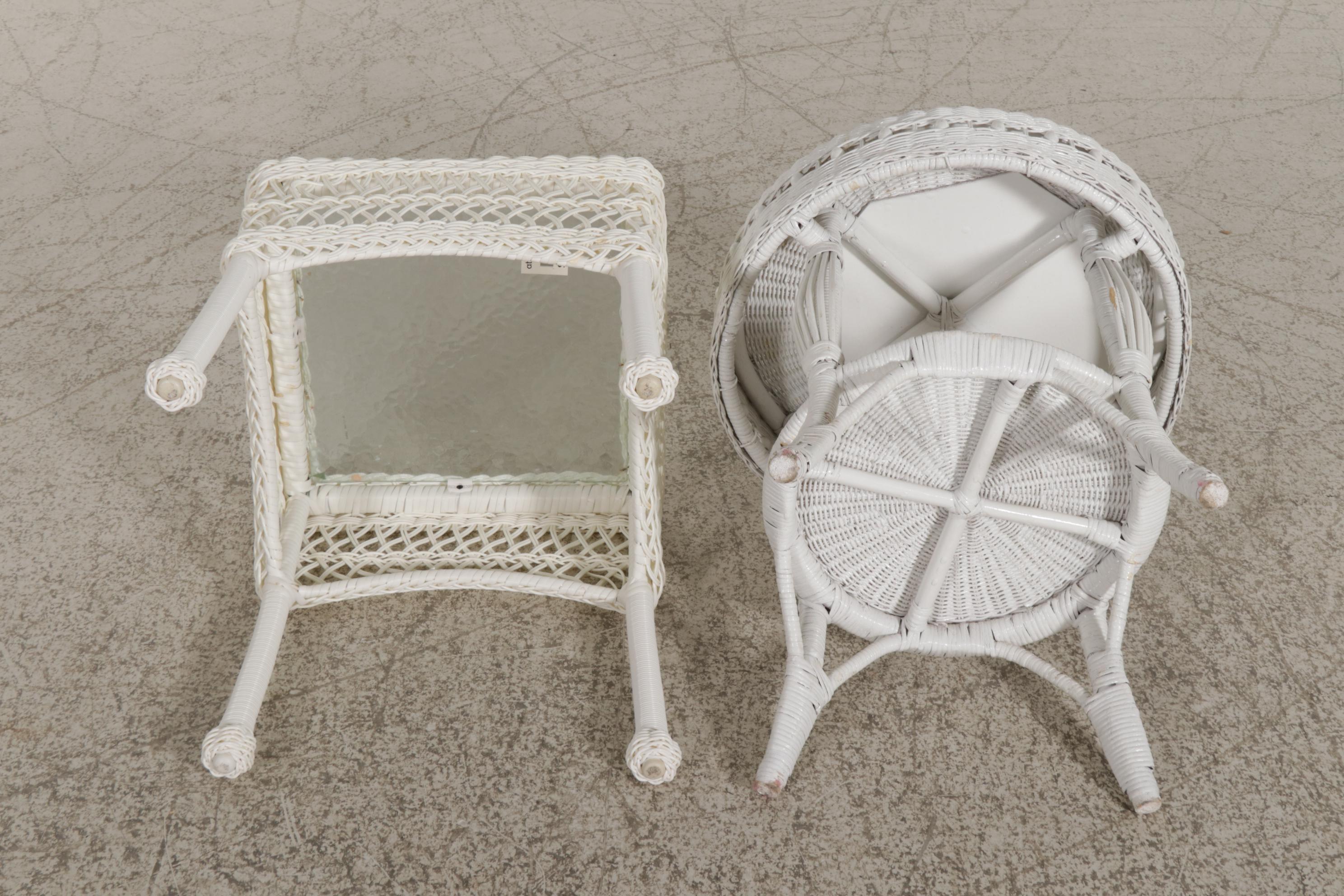 All-Weather Wicker Patio Armchairs and Glass Top Table with White Wicker Table