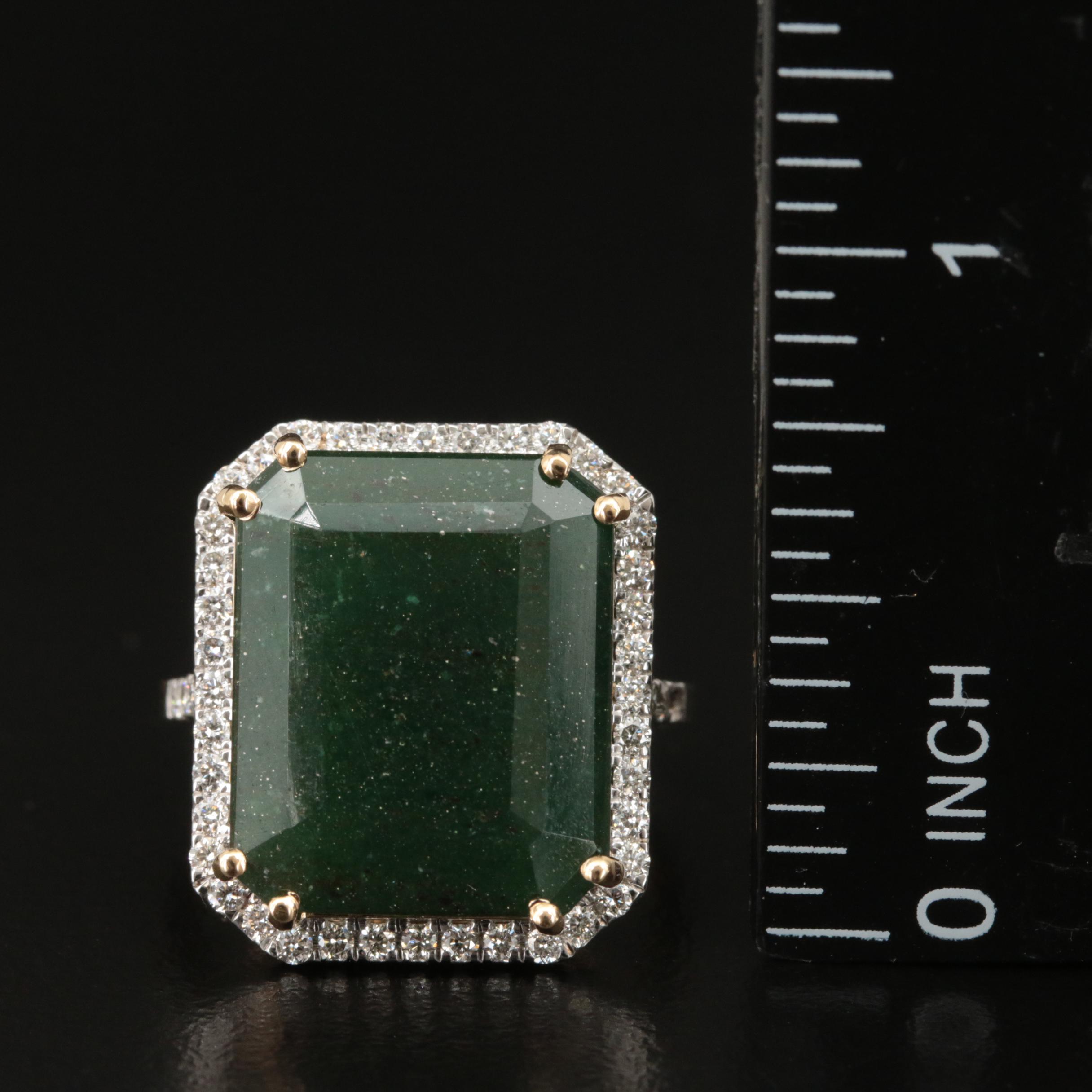 18K 13.00 CT Emerald and Diamond Halo Ring