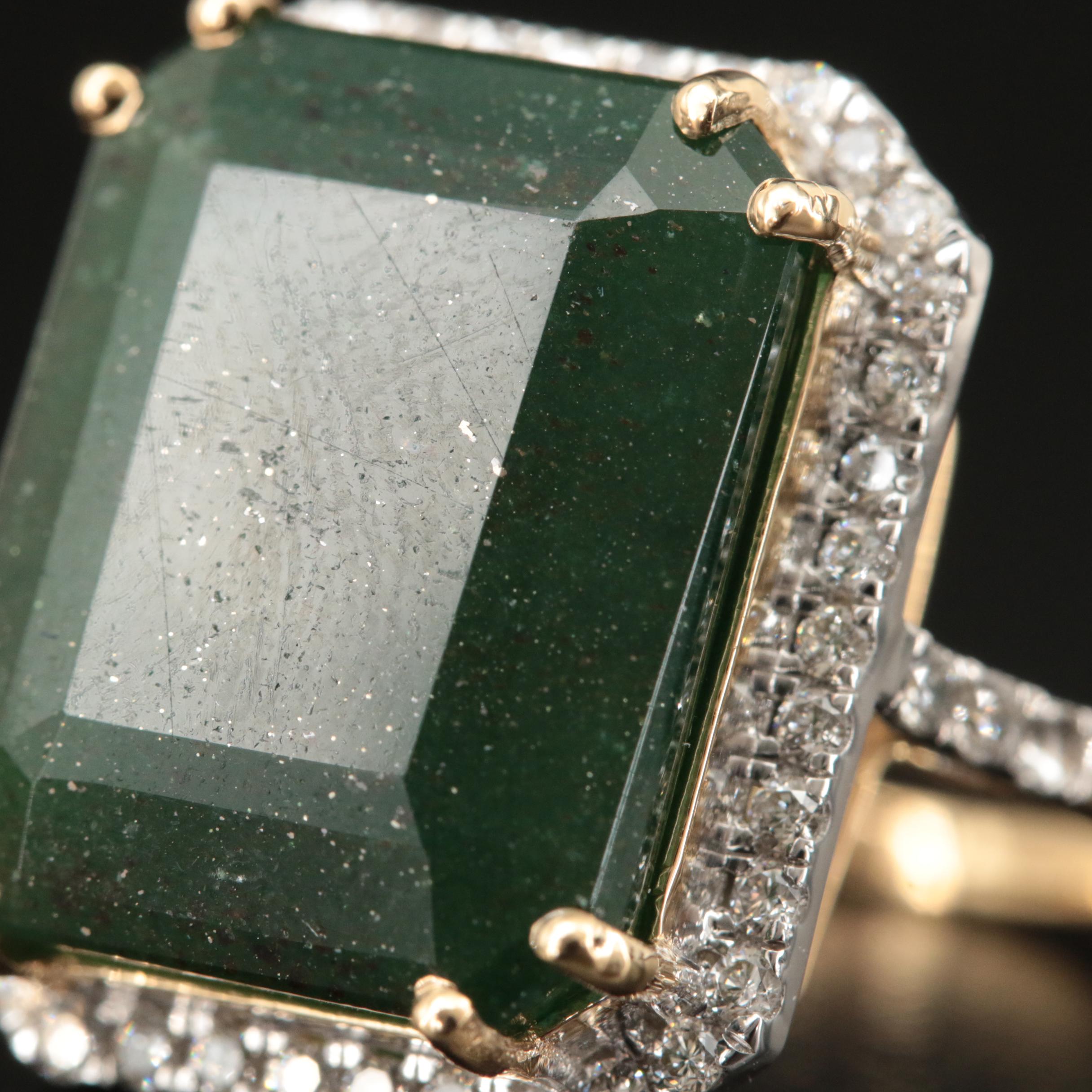 18K 13.00 CT Emerald and Diamond Halo Ring