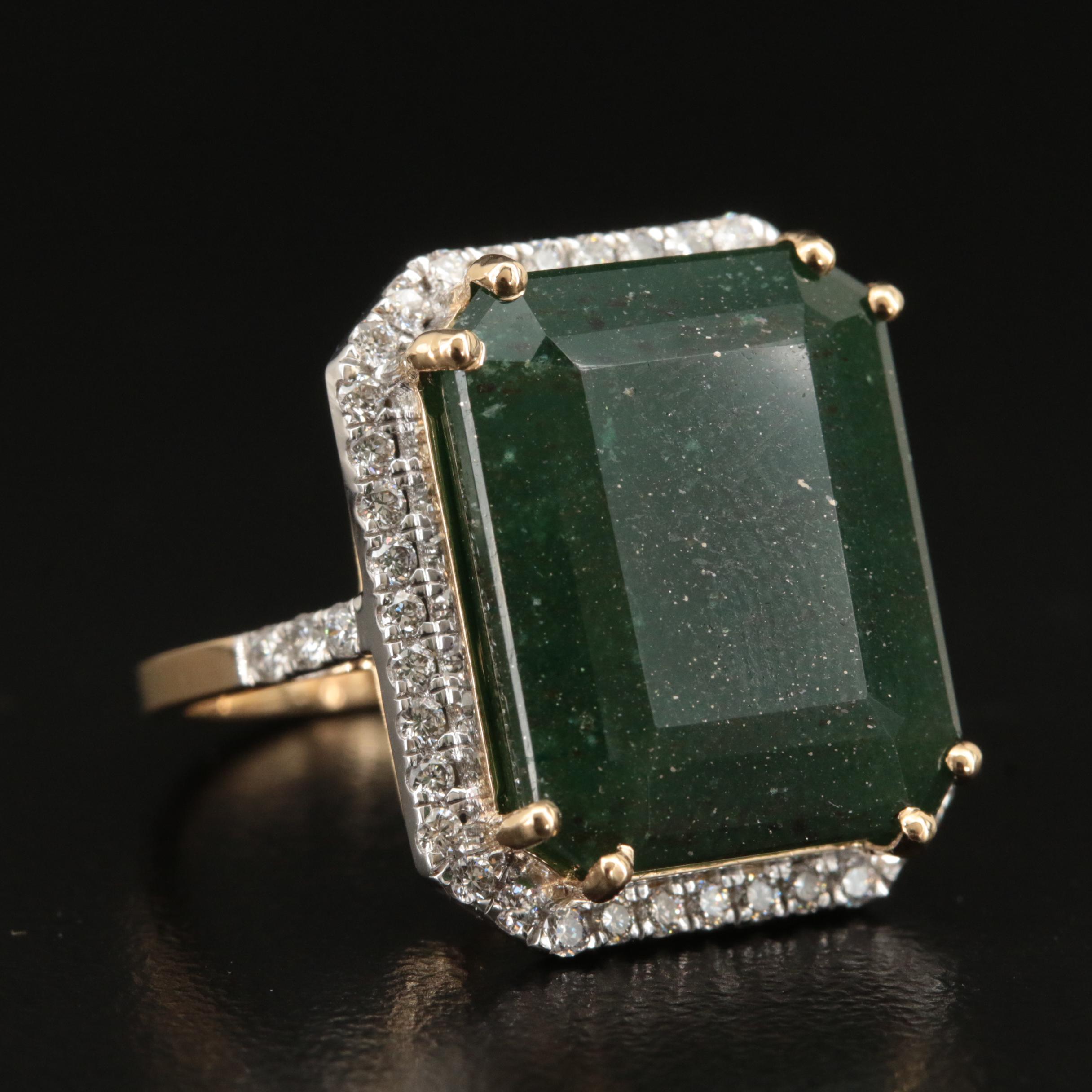 18K 13.00 CT Emerald and Diamond Halo Ring