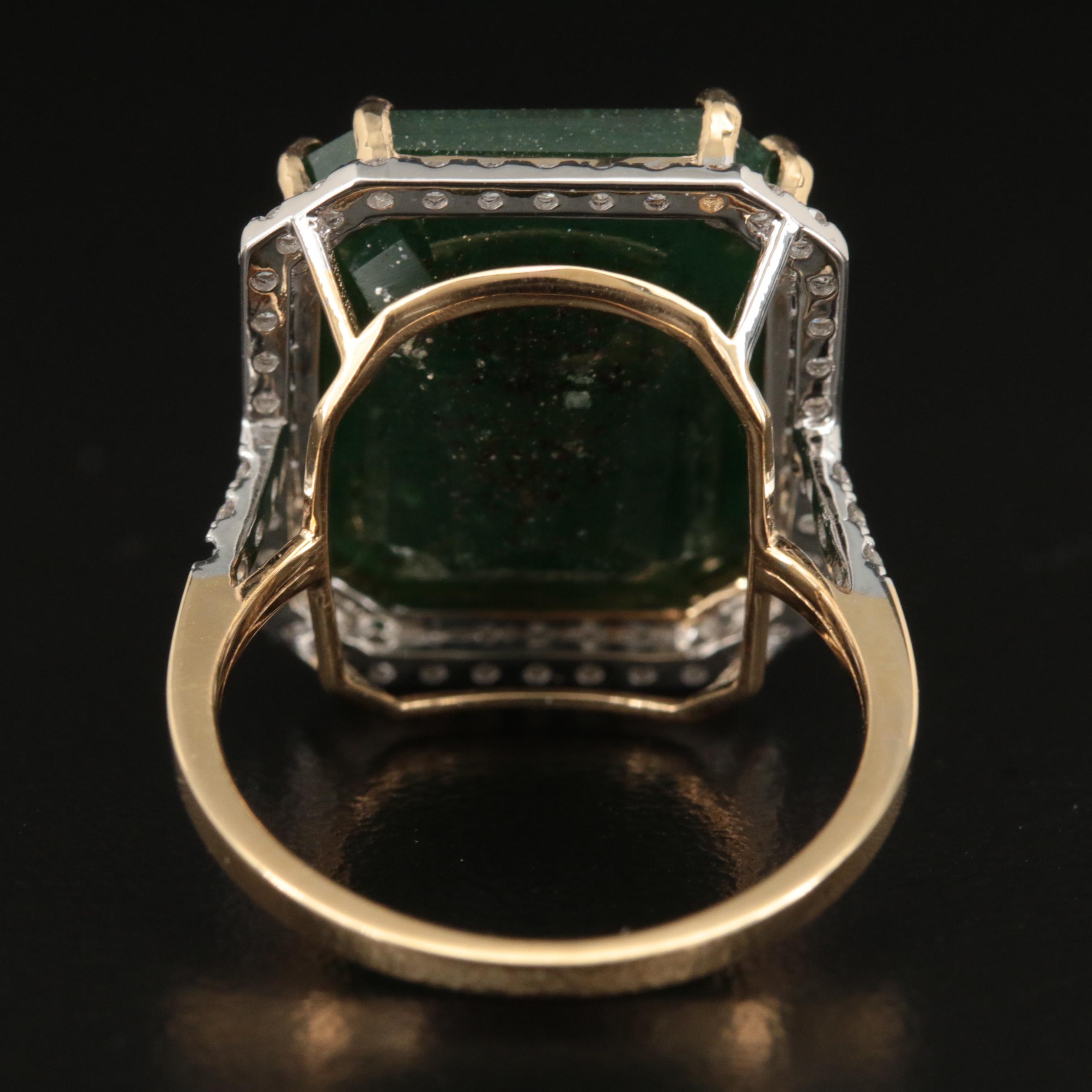 18K 13.00 CT Emerald and Diamond Halo Ring