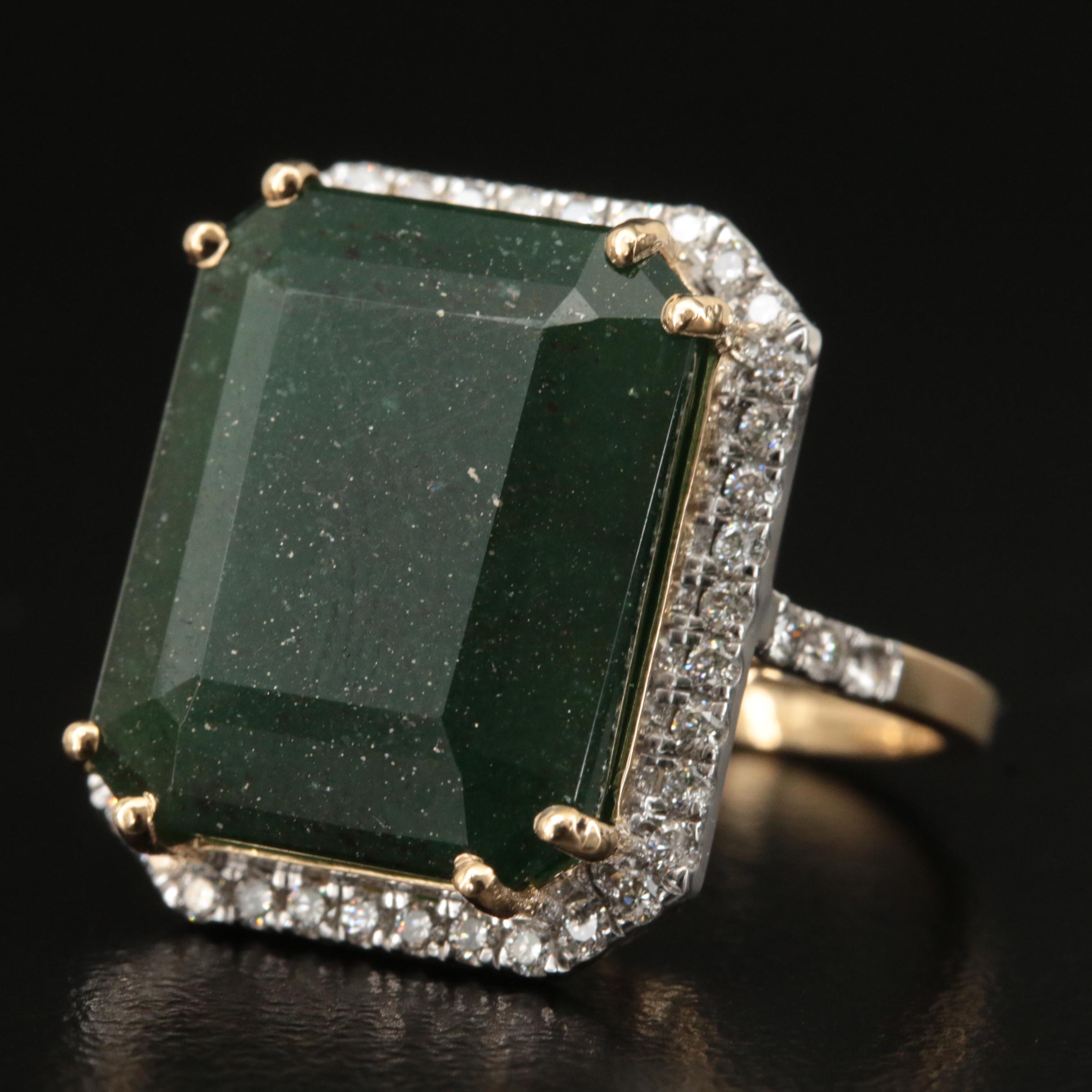 18K 13.00 CT Emerald and Diamond Halo Ring