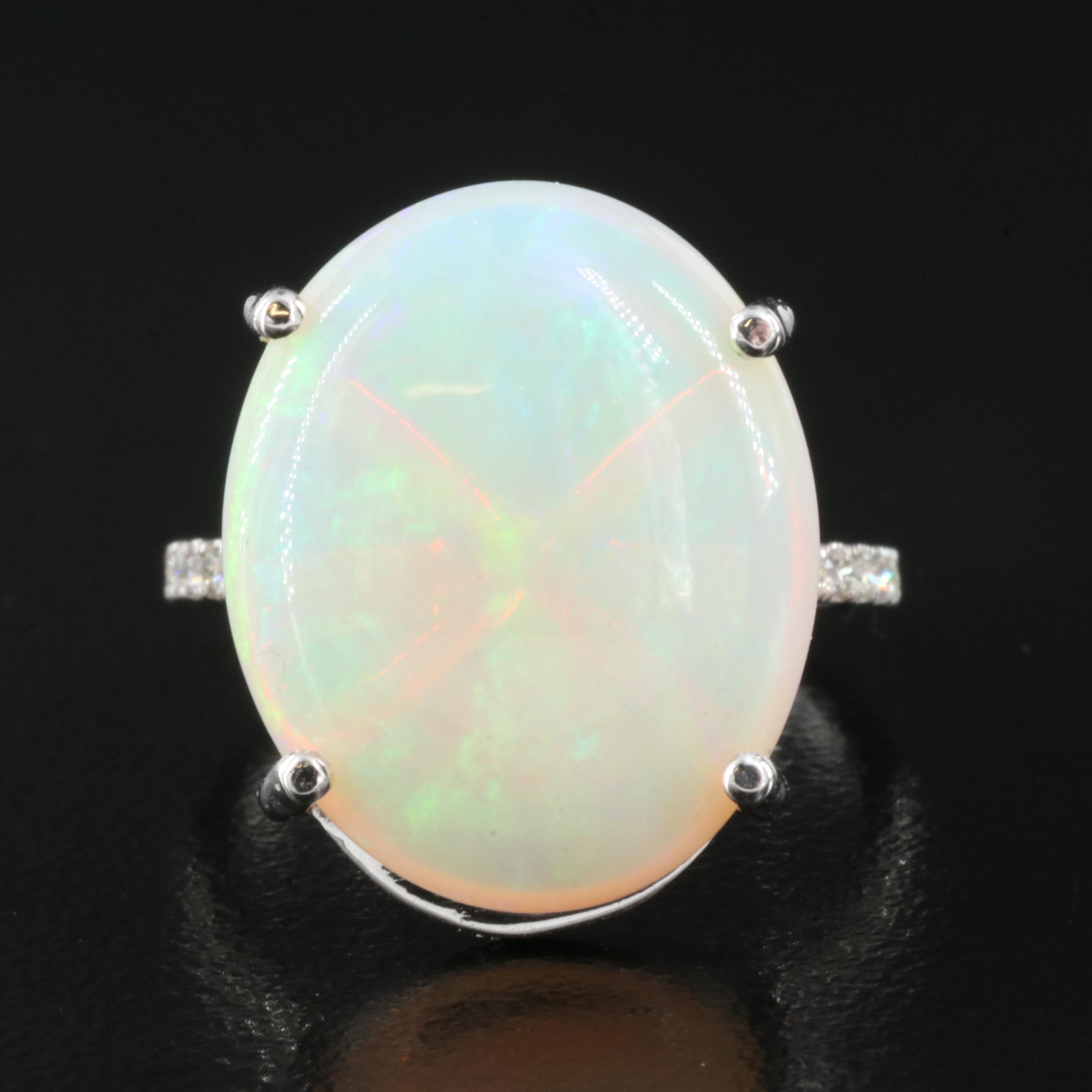 14K 13.79 CT Opal and Diamond Ring