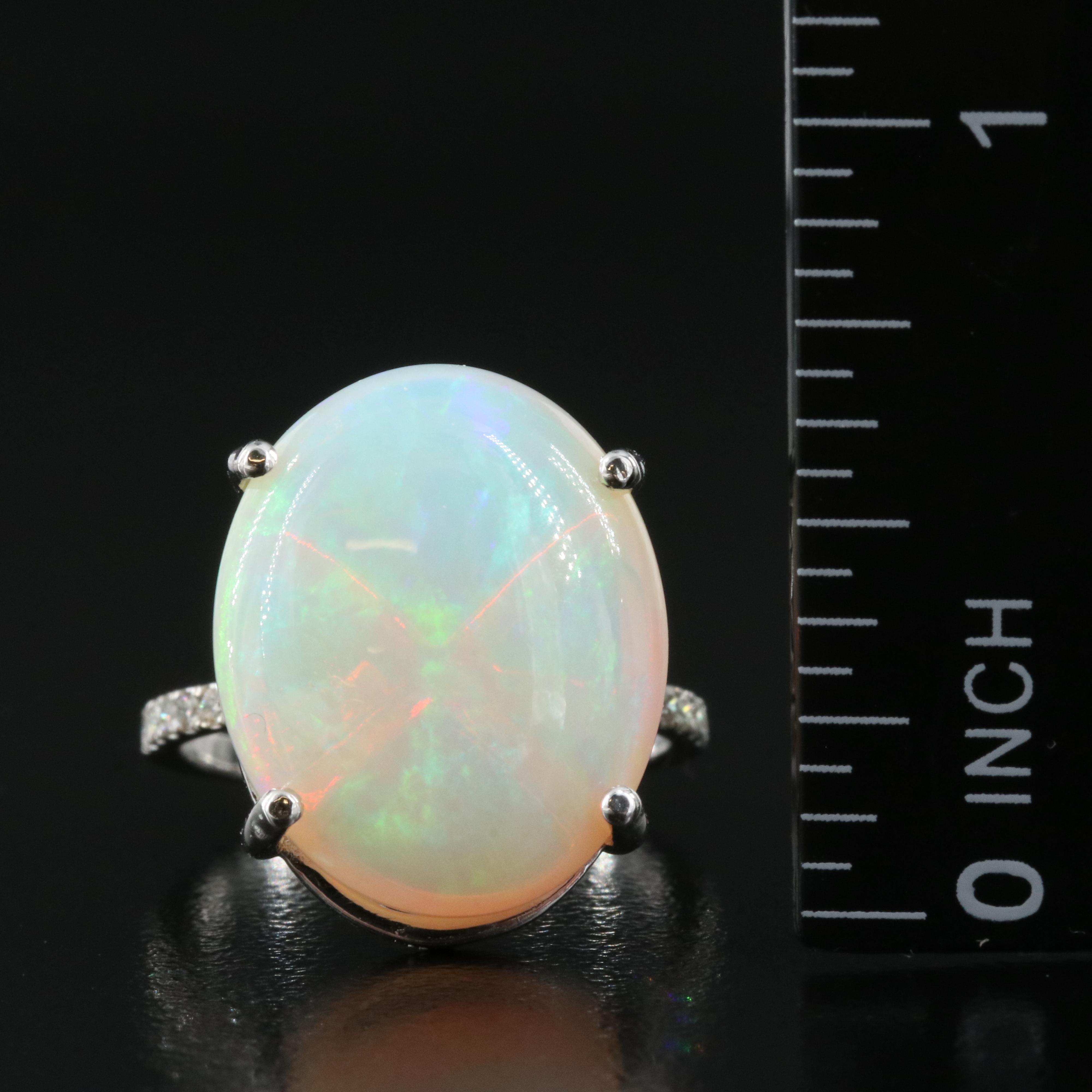 14K 13.79 CT Opal and Diamond Ring