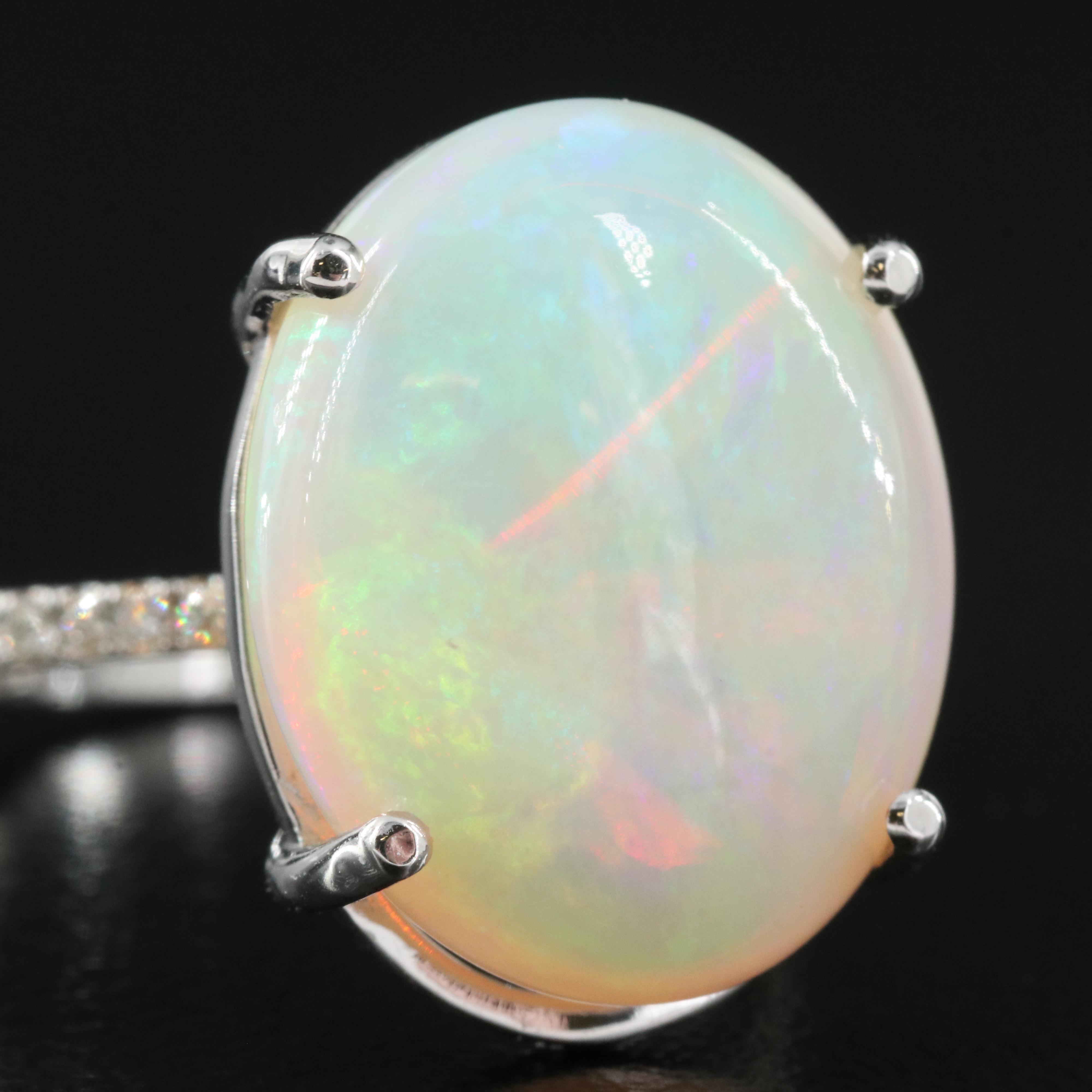 14K 13.79 CT Opal and Diamond Ring