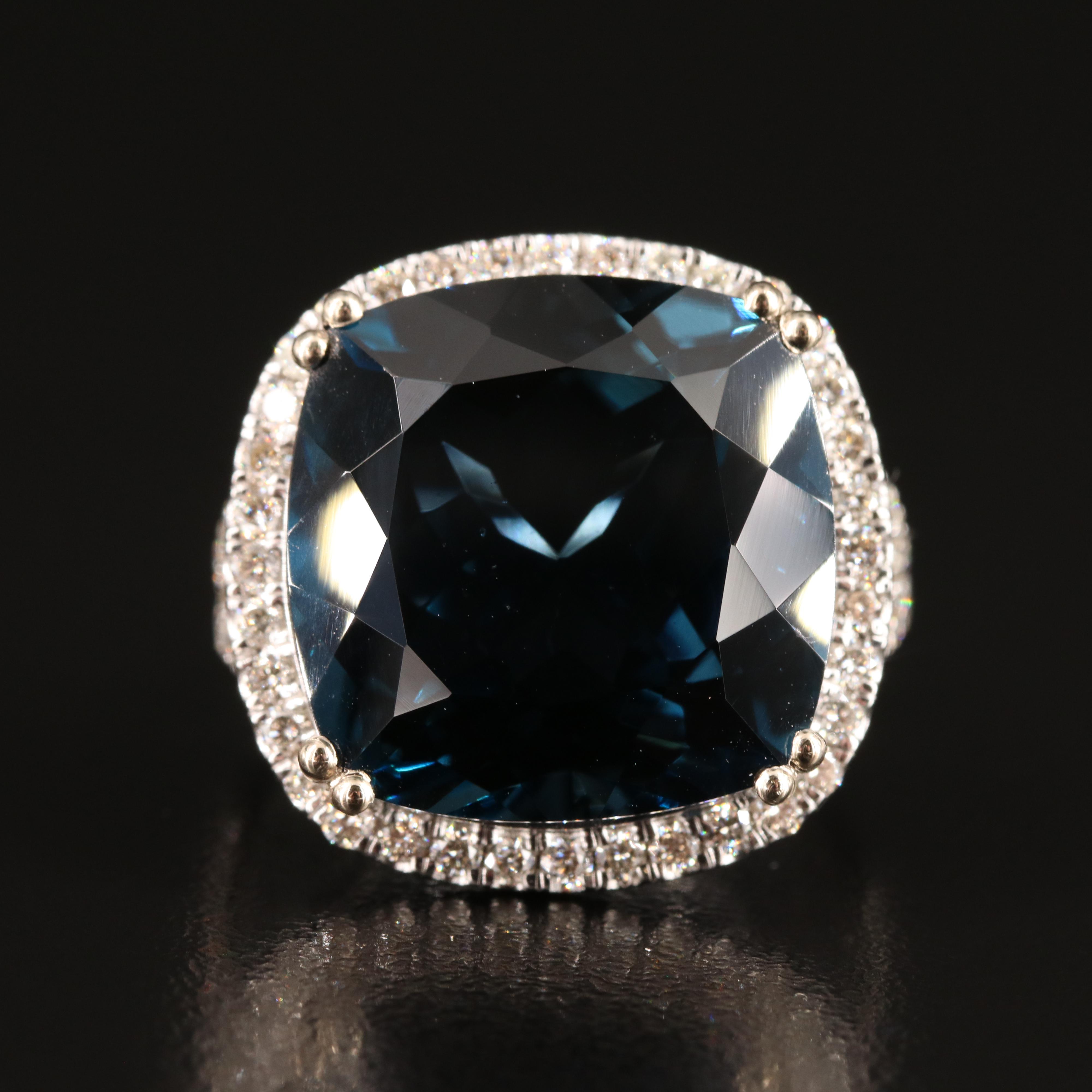 14K 23.88 CT London Blue Topaz and 1.06 CTW Diamond Ring