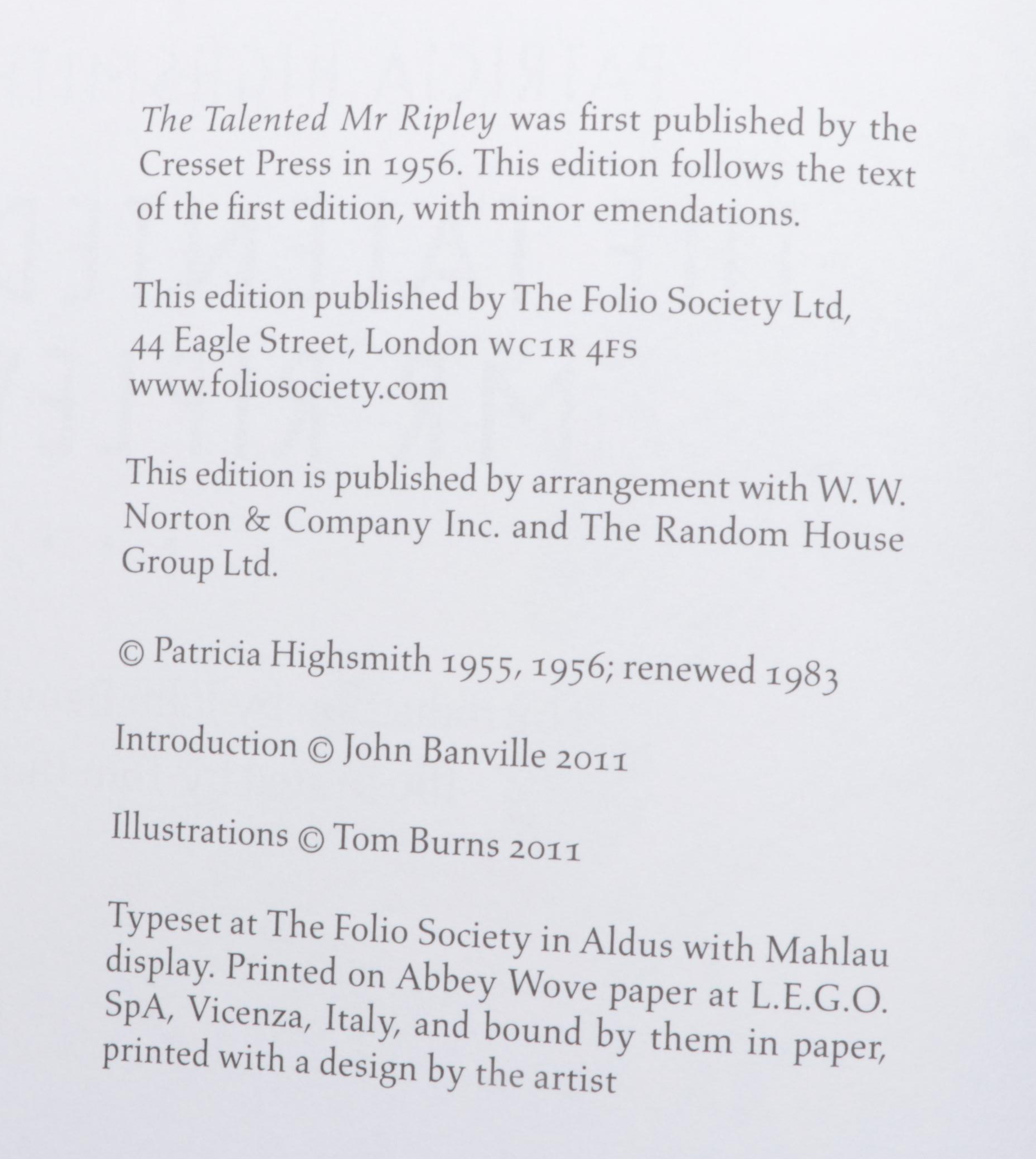 Folio Society Illustrated "The Ripley Trilogy" by Patricia Highsmith, 2011