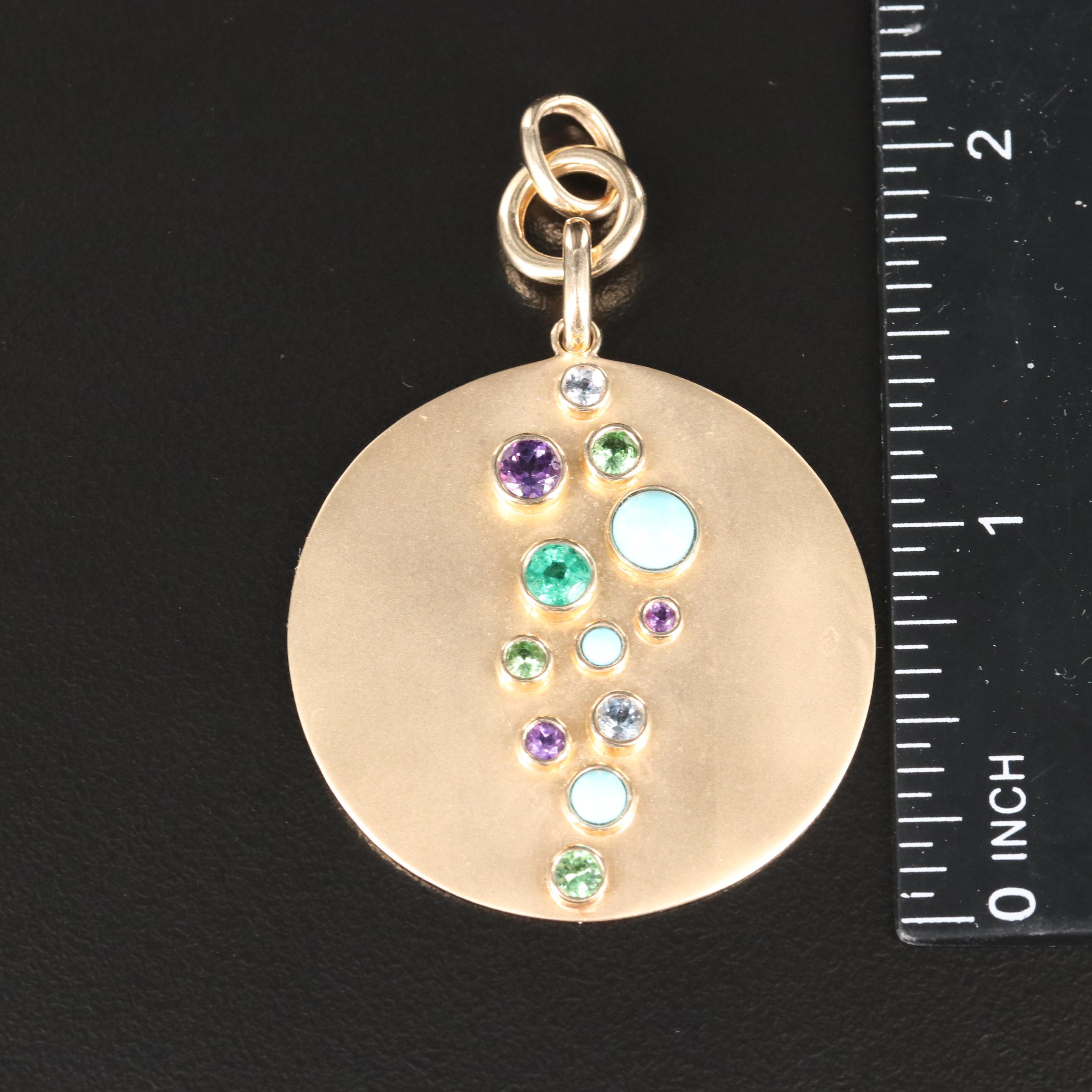 14K Amethyst, Emerald and Gemstone Disk Pendant