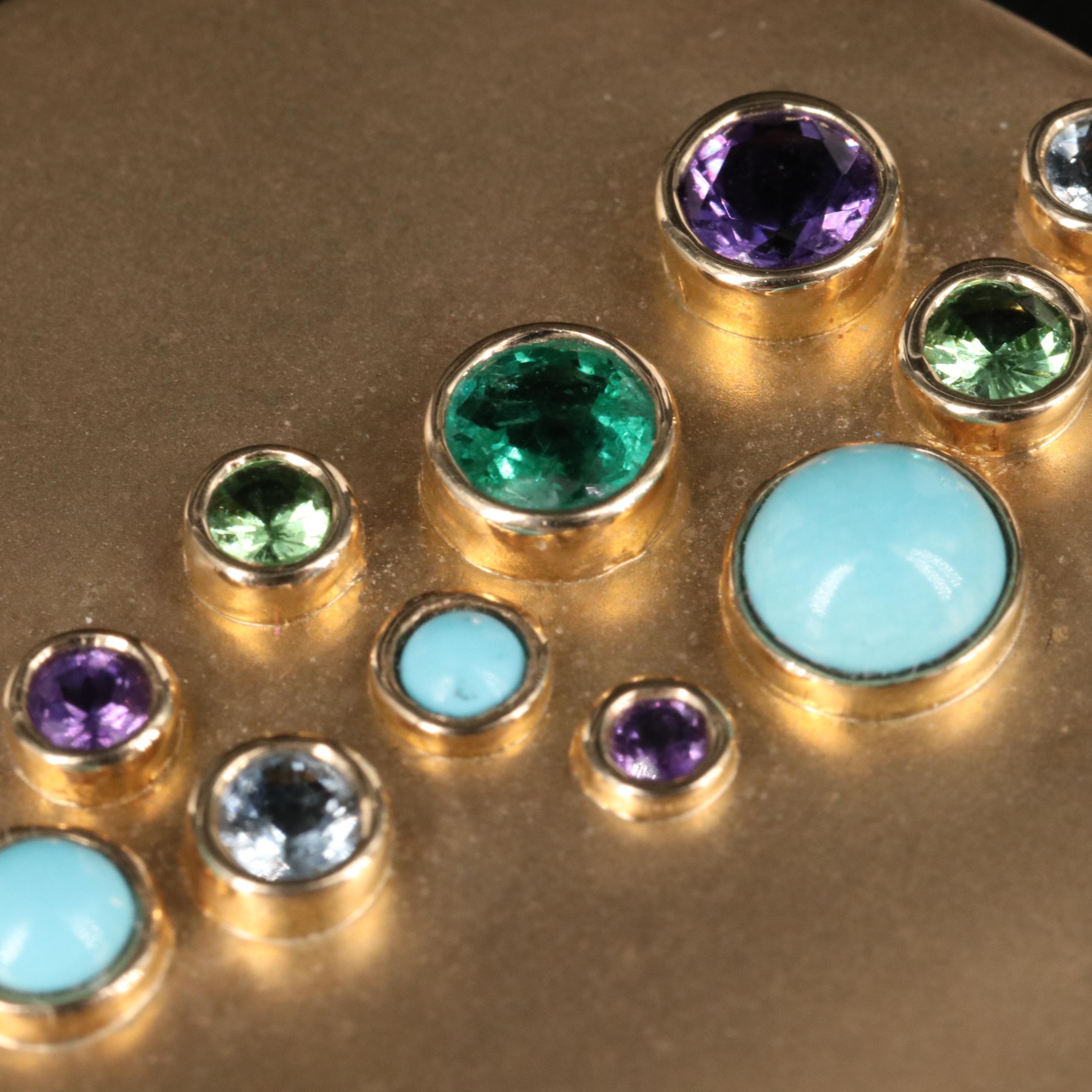 14K Amethyst, Emerald and Gemstone Disk Pendant