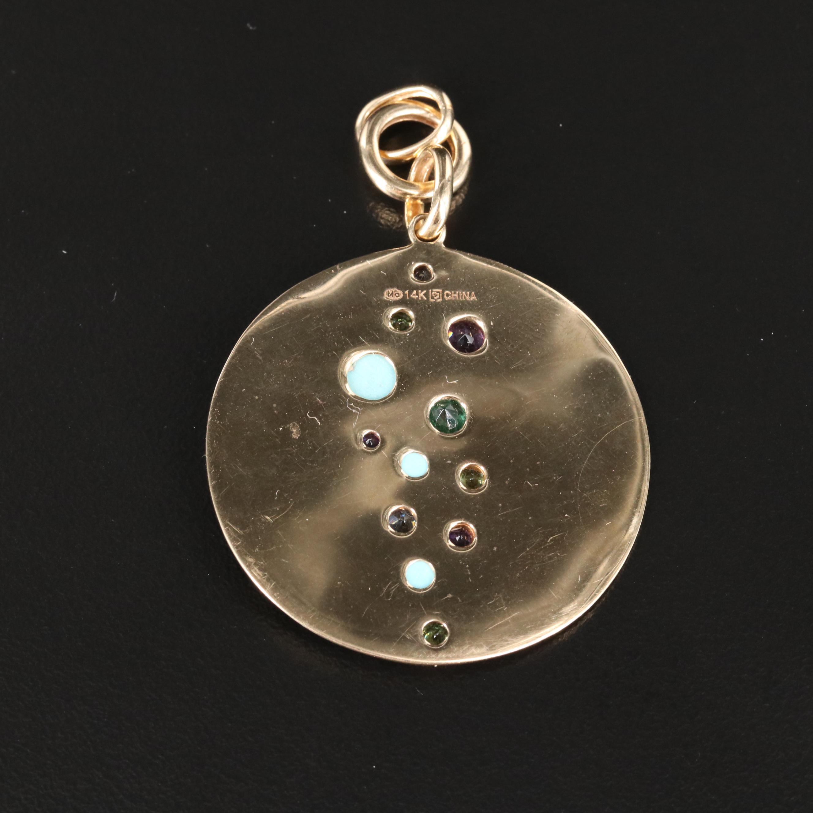 14K Amethyst, Emerald and Gemstone Disk Pendant
