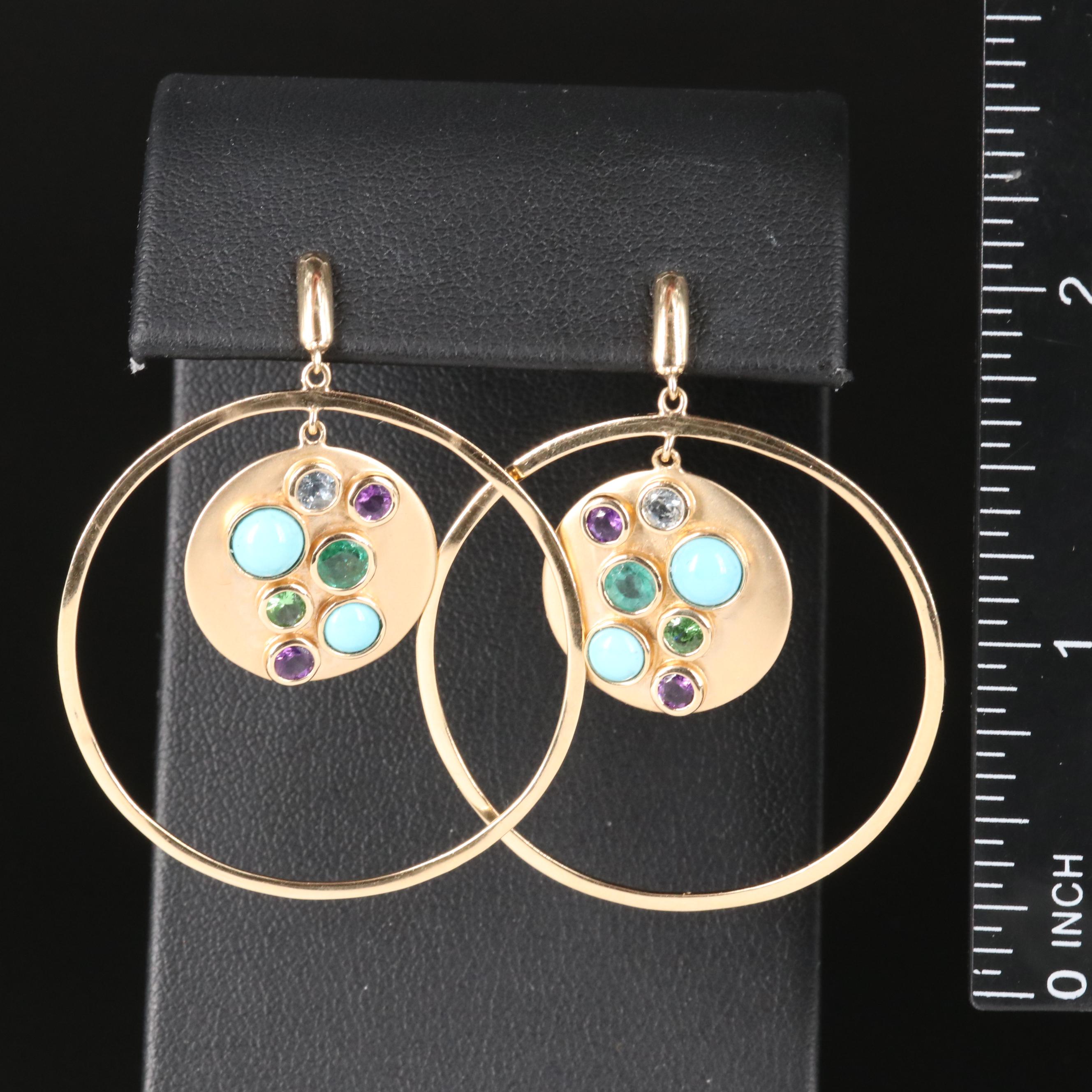 14K Aquamarine, Amethyst and Gemstone Disk Earrings