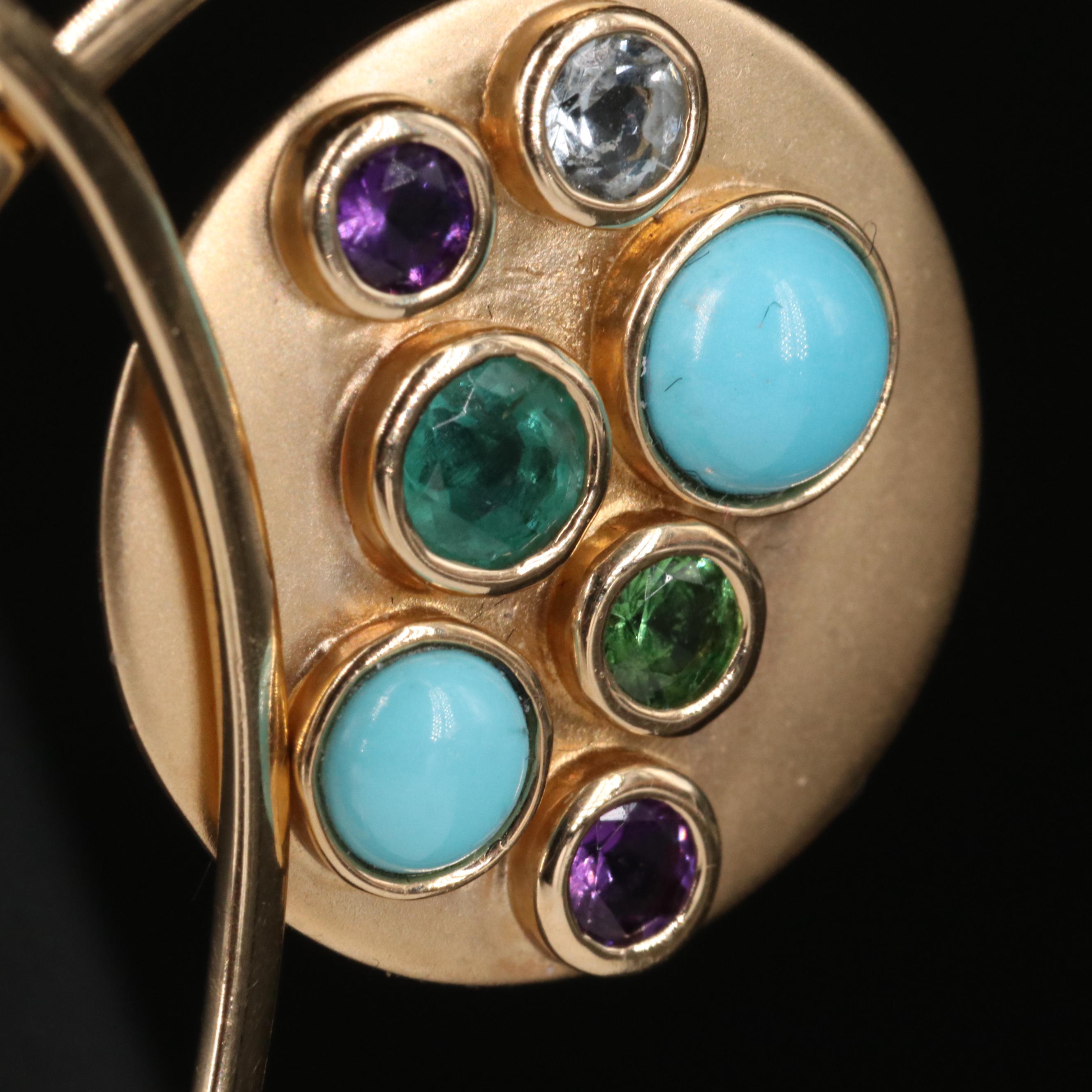 14K Aquamarine, Amethyst and Gemstone Disk Earrings