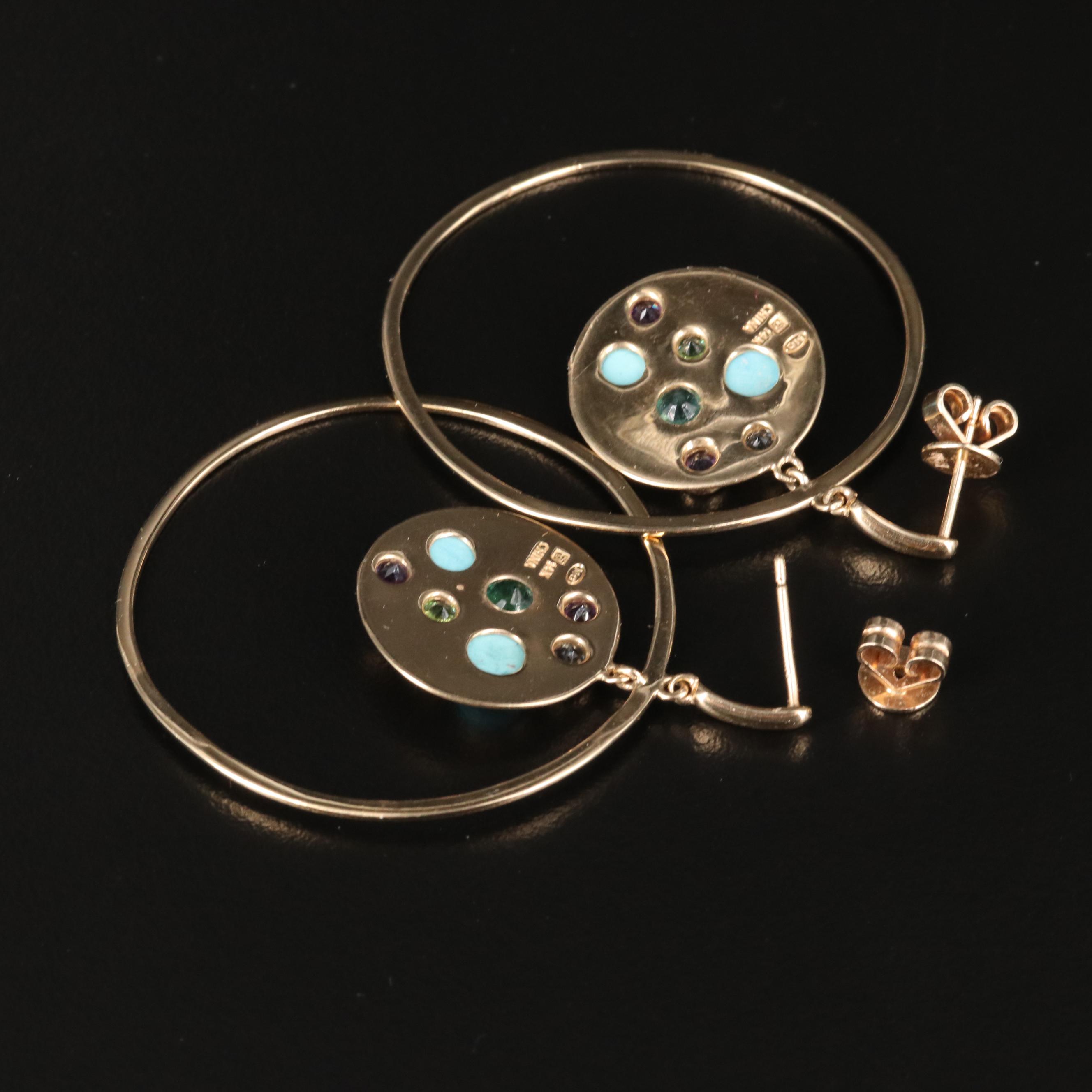 14K Aquamarine, Amethyst and Gemstone Disk Earrings