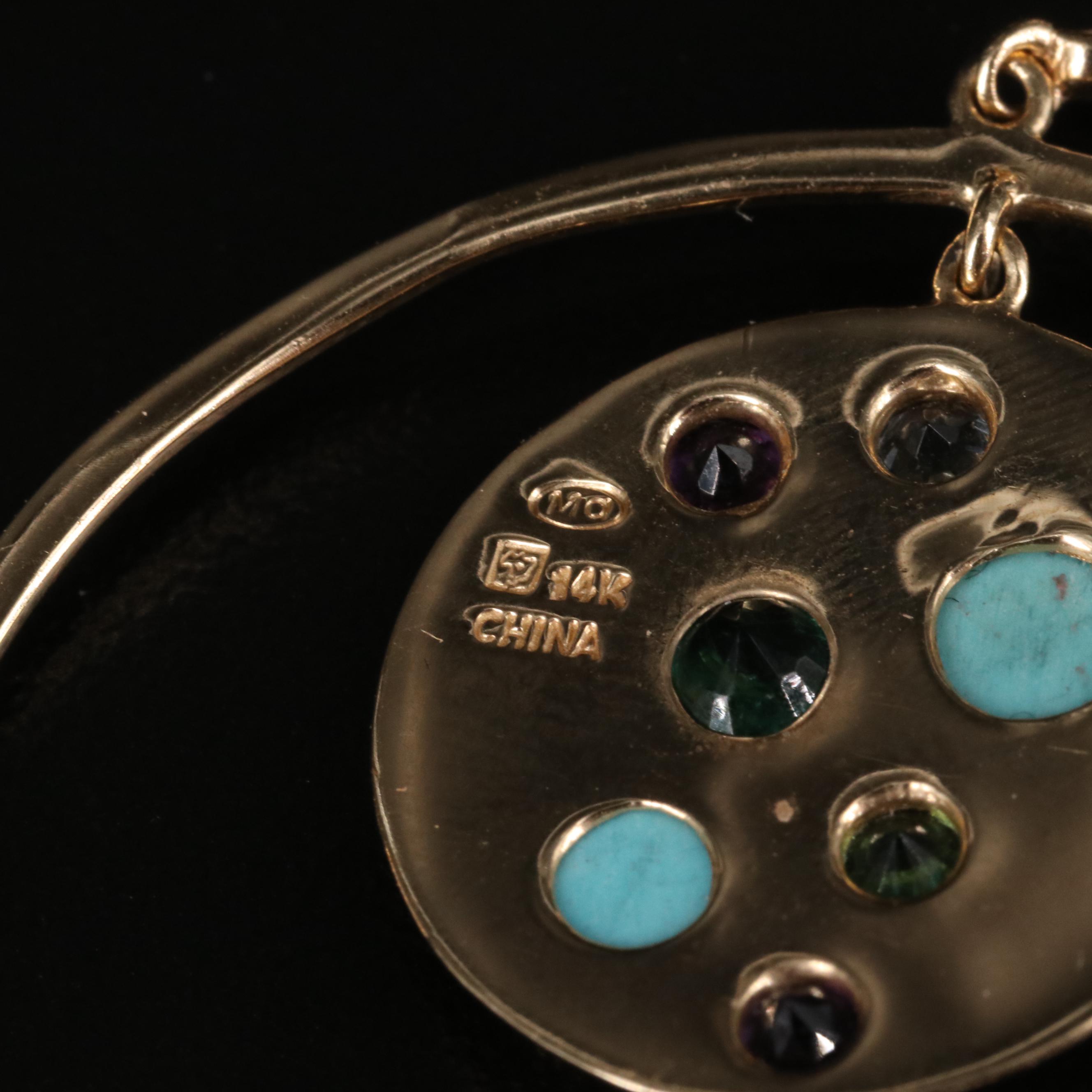 14K Aquamarine, Amethyst and Gemstone Disk Earrings