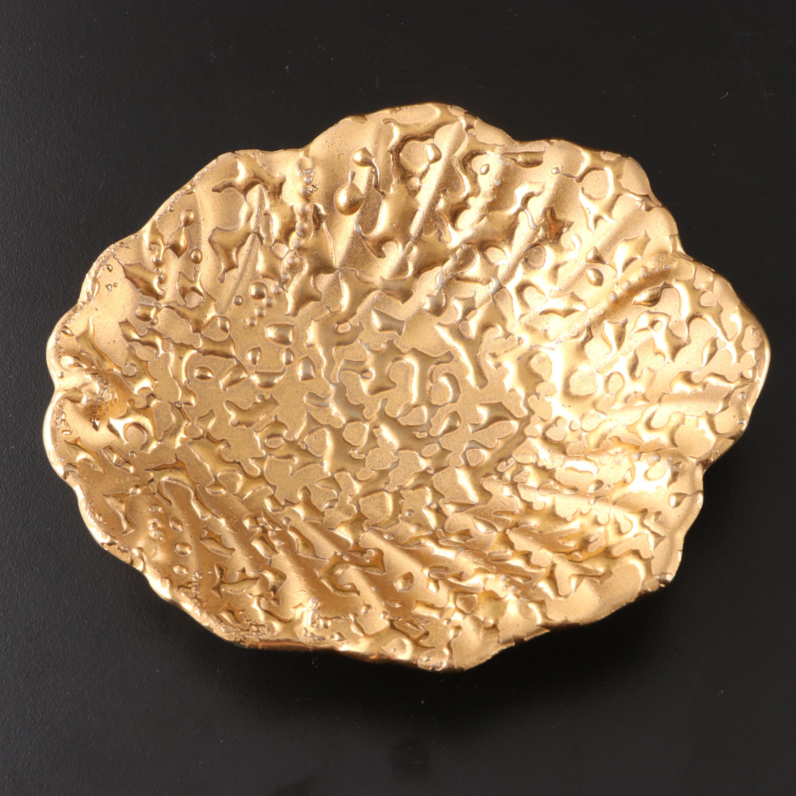 Brass and Leaded Crystal Hurricane Candle Holders with Gold Decorated Dish