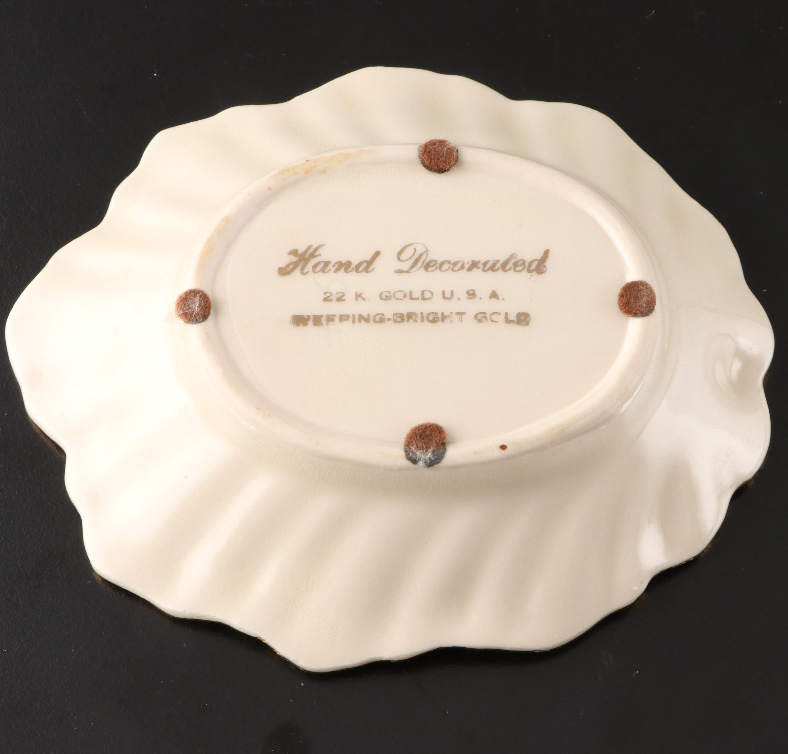 Brass and Leaded Crystal Hurricane Candle Holders with Gold Decorated Dish