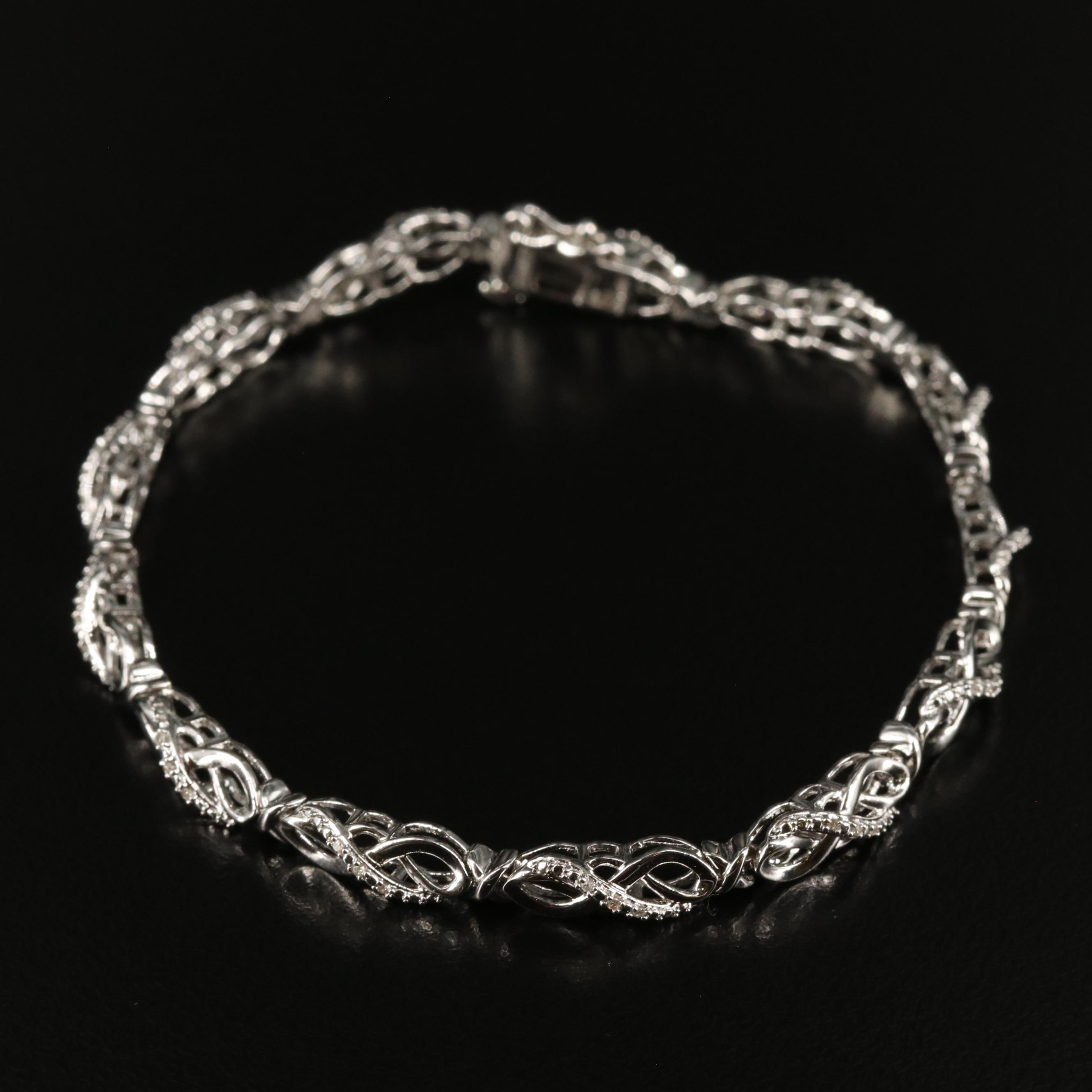Sterling Diamond Fancy Link Bracelet
