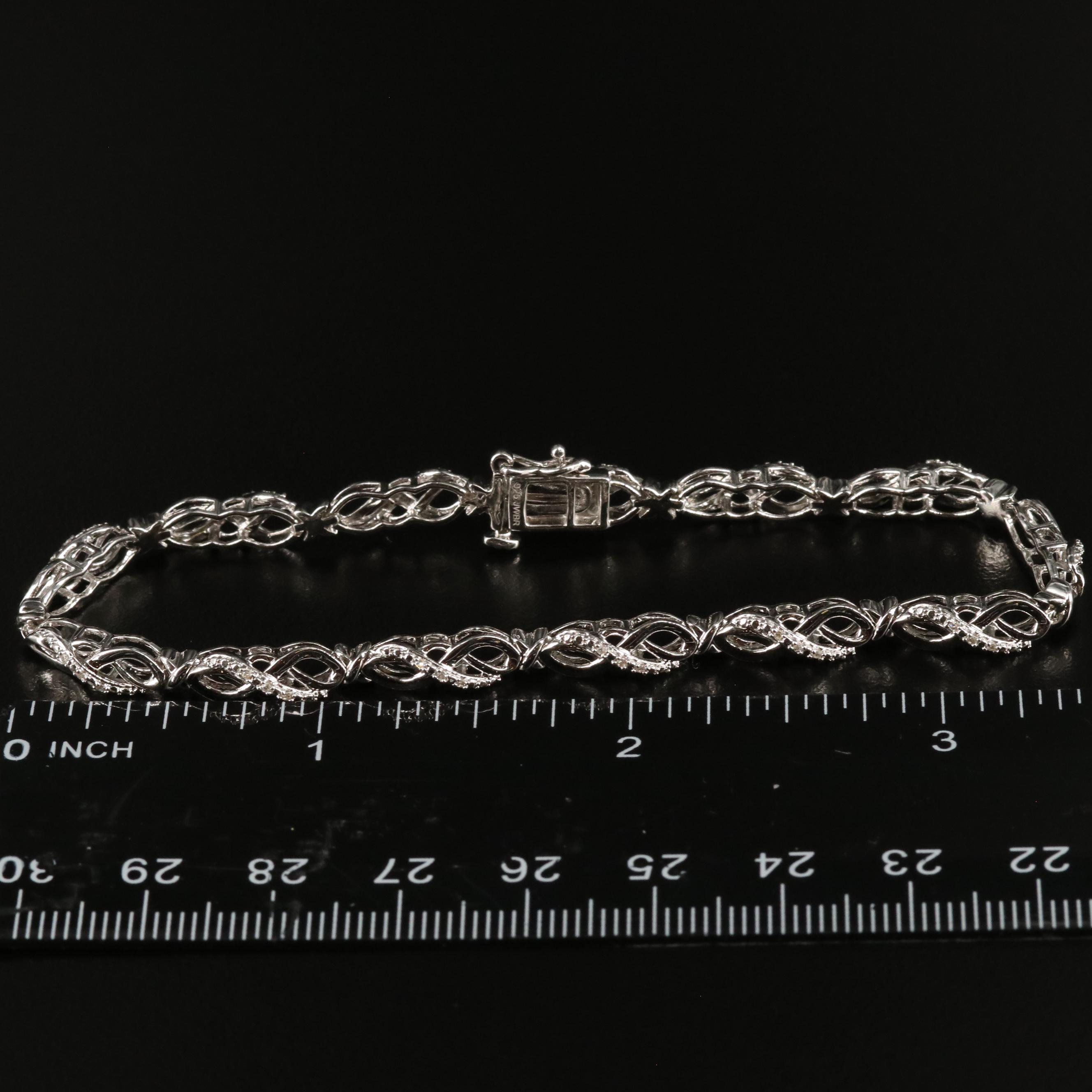 Sterling Diamond Fancy Link Bracelet