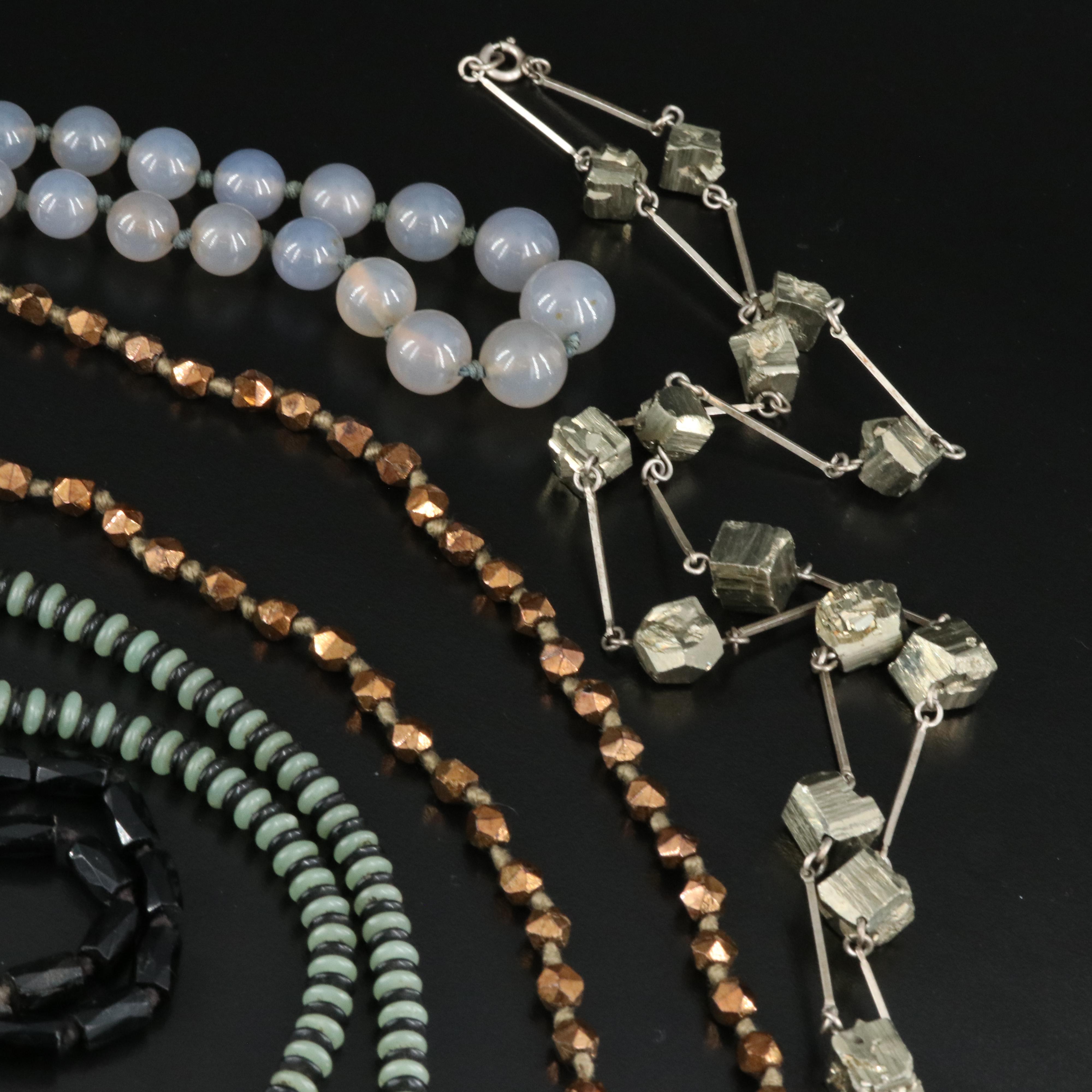 835 Silver and Sterling Jewelry Including Agate, Faux Black Onyx and Rhinestone