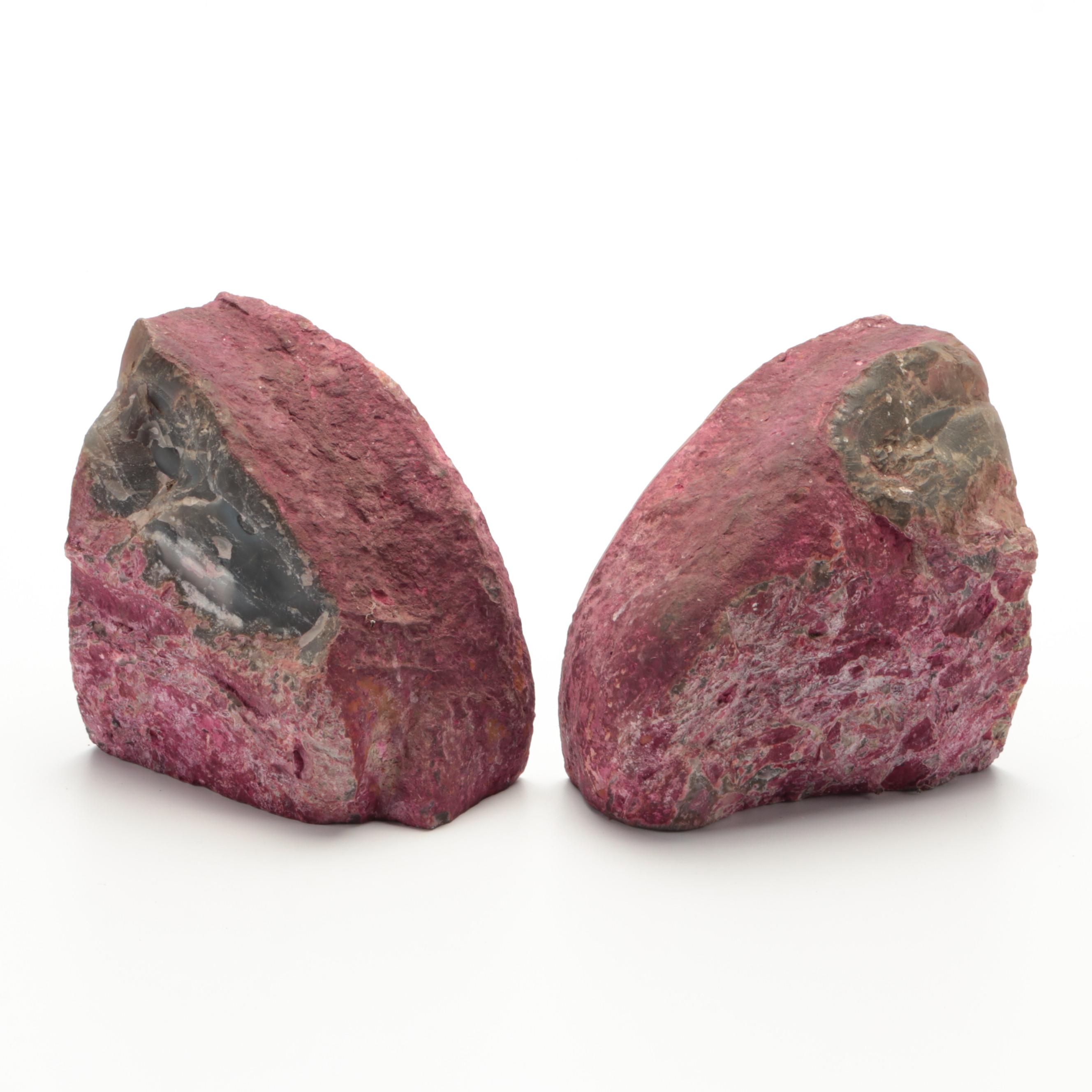 Brazilian Dyed Banded Agate Geode Bookends