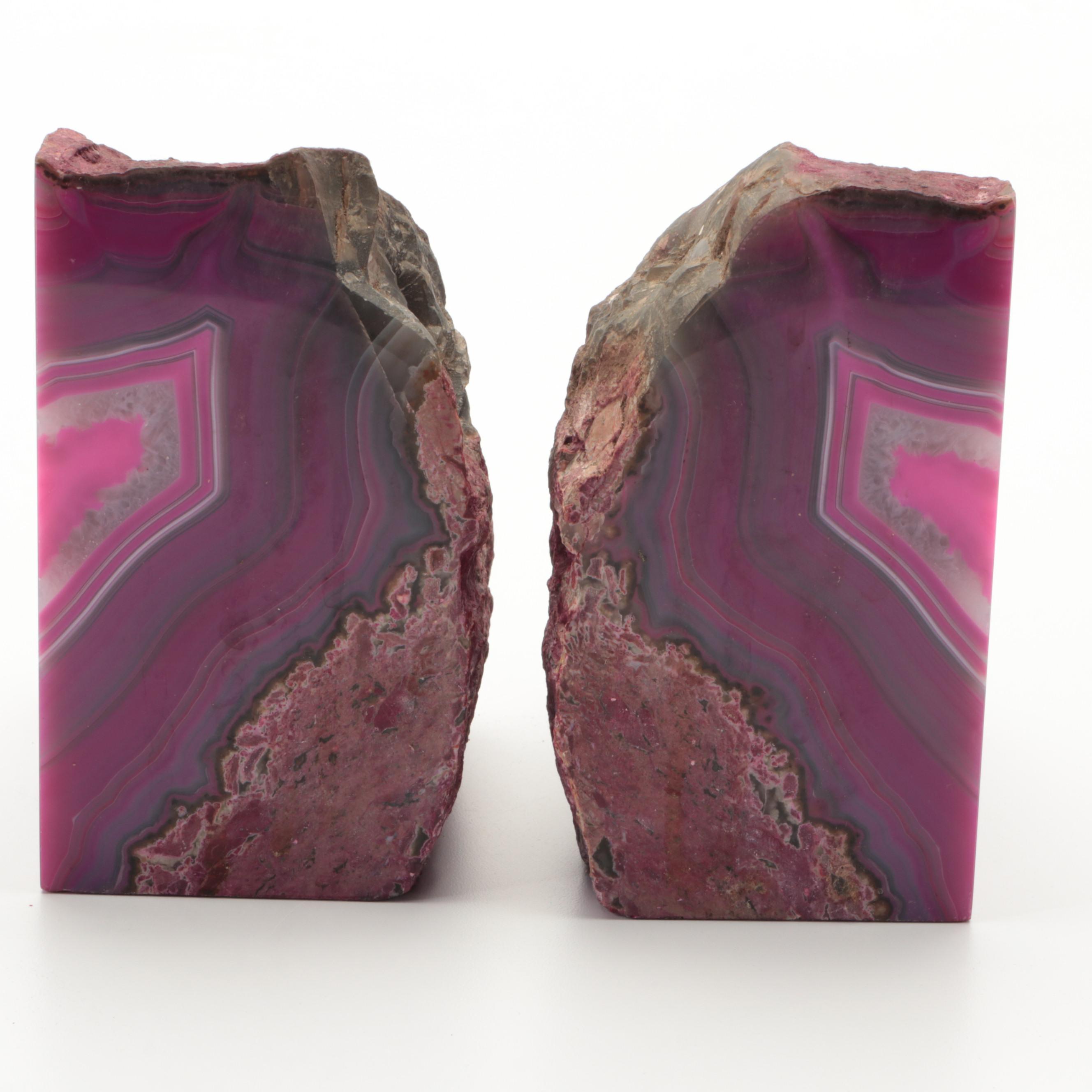 Brazilian Dyed Banded Agate Geode Bookends