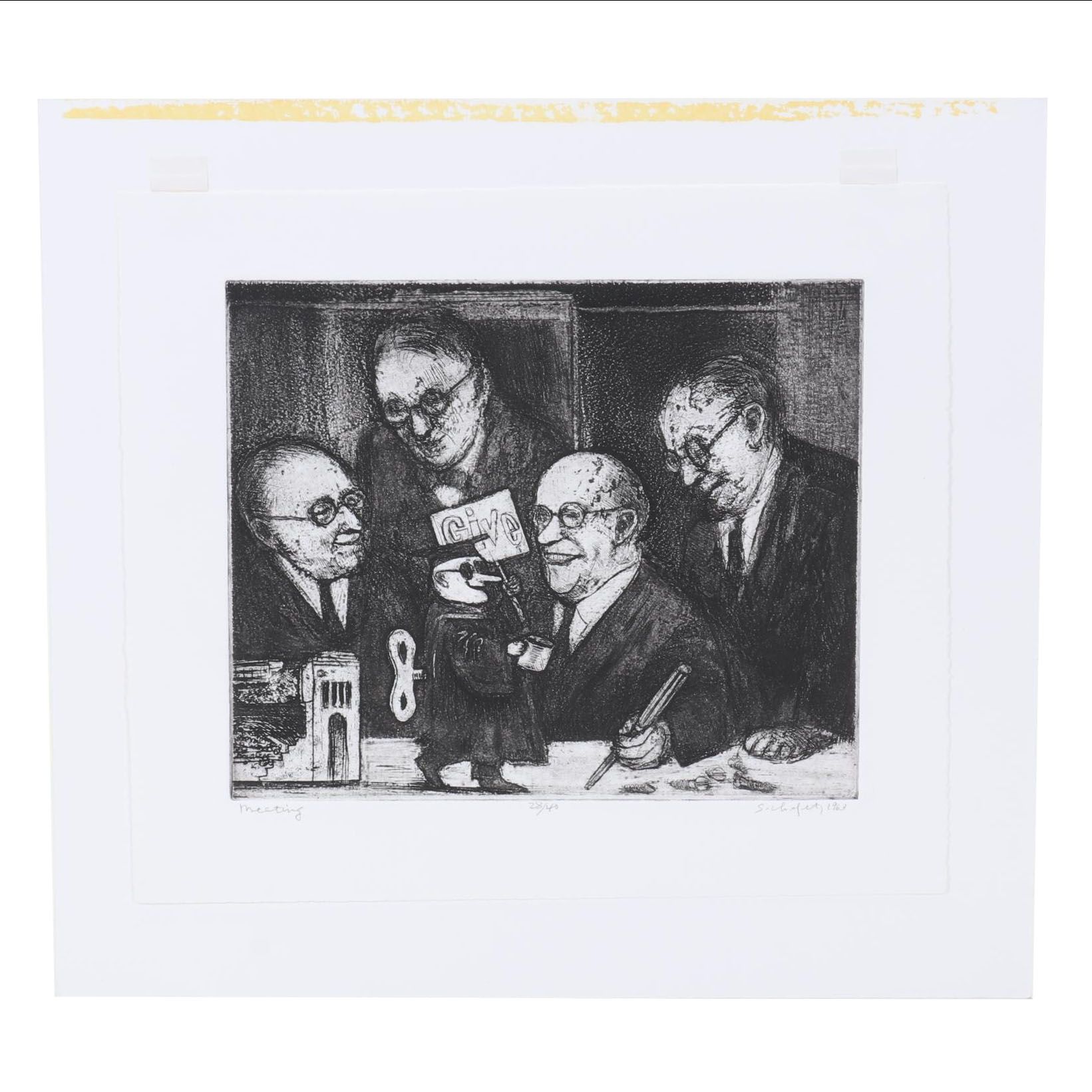 Sidney Chafetz Etching "Meeting," 1963