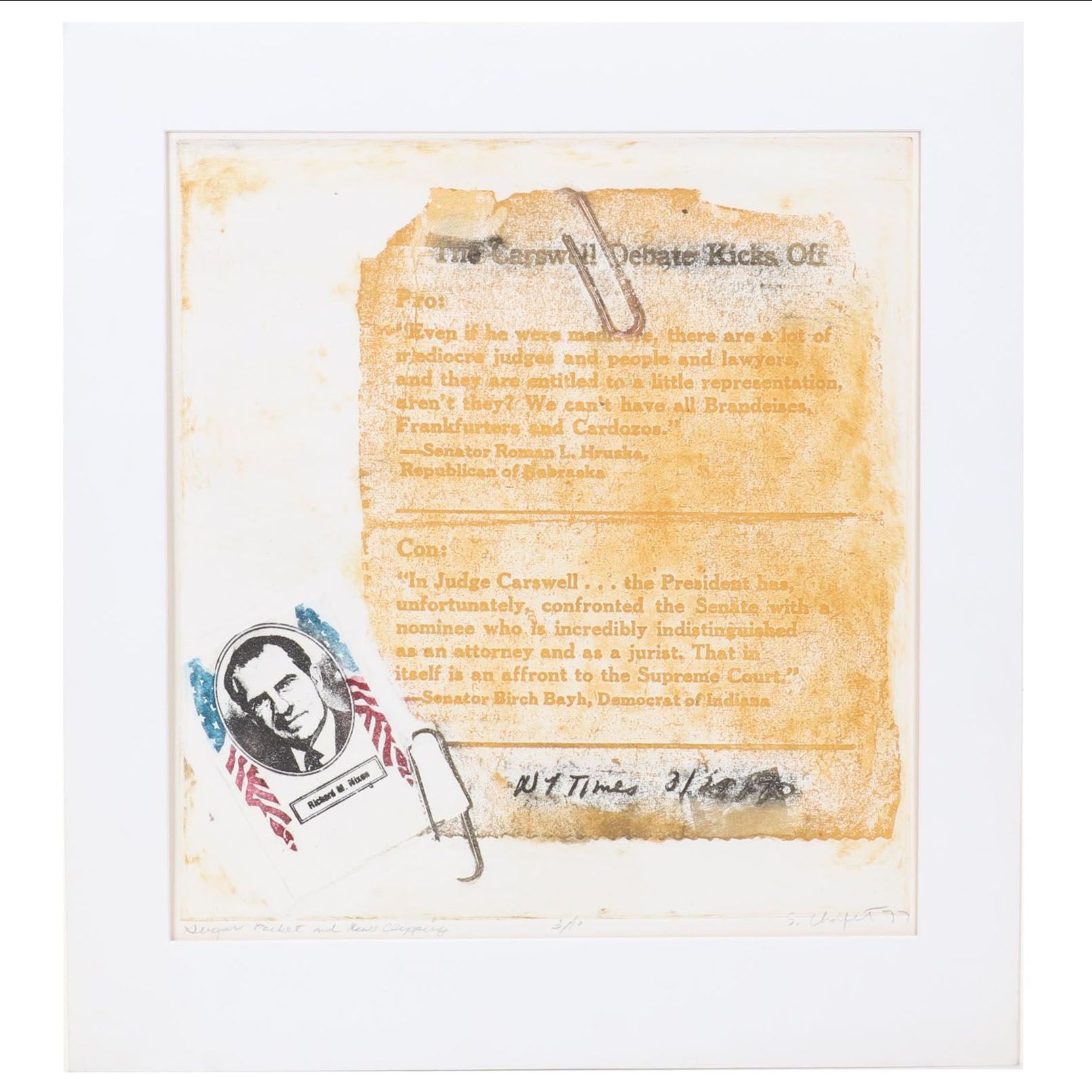 Sidney Chafetz Color Etching "Sugar Packet and News Clipping," 1977