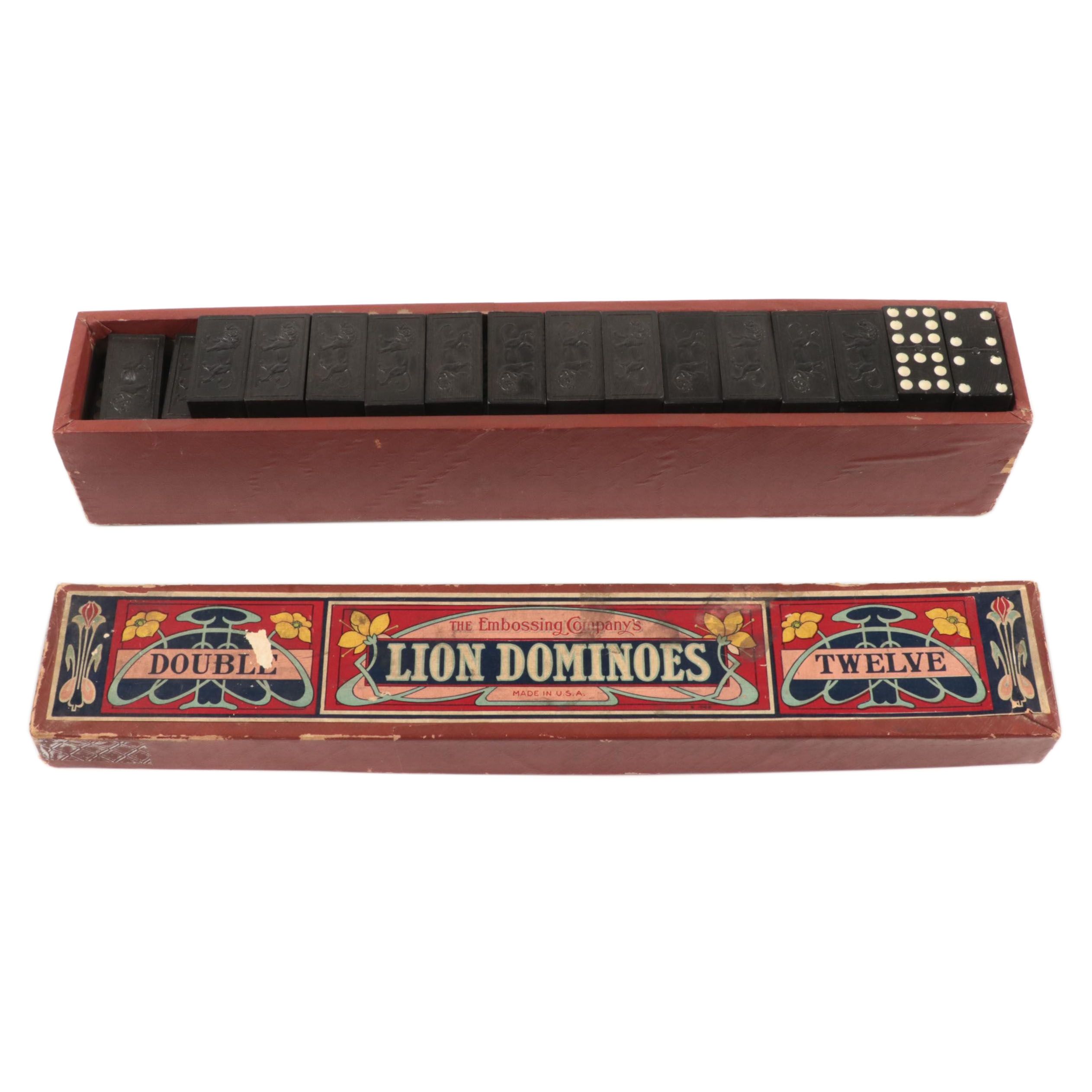 Embossing Company Double Twelve Lion Dominoes Set, Mid-20th Century