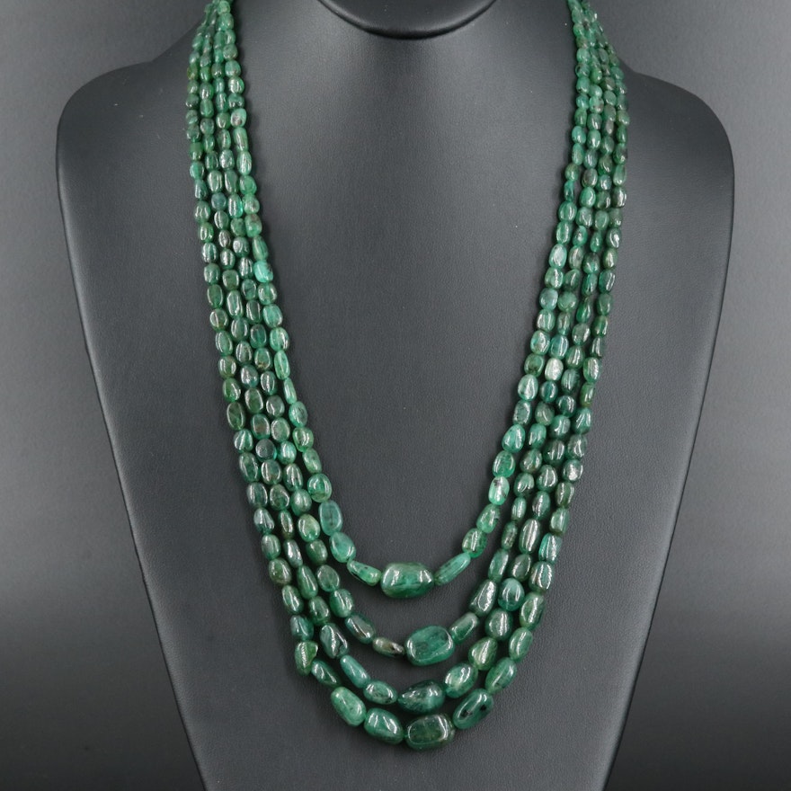 450.00 CTW Graduated Four-Strand Emerald Necklace