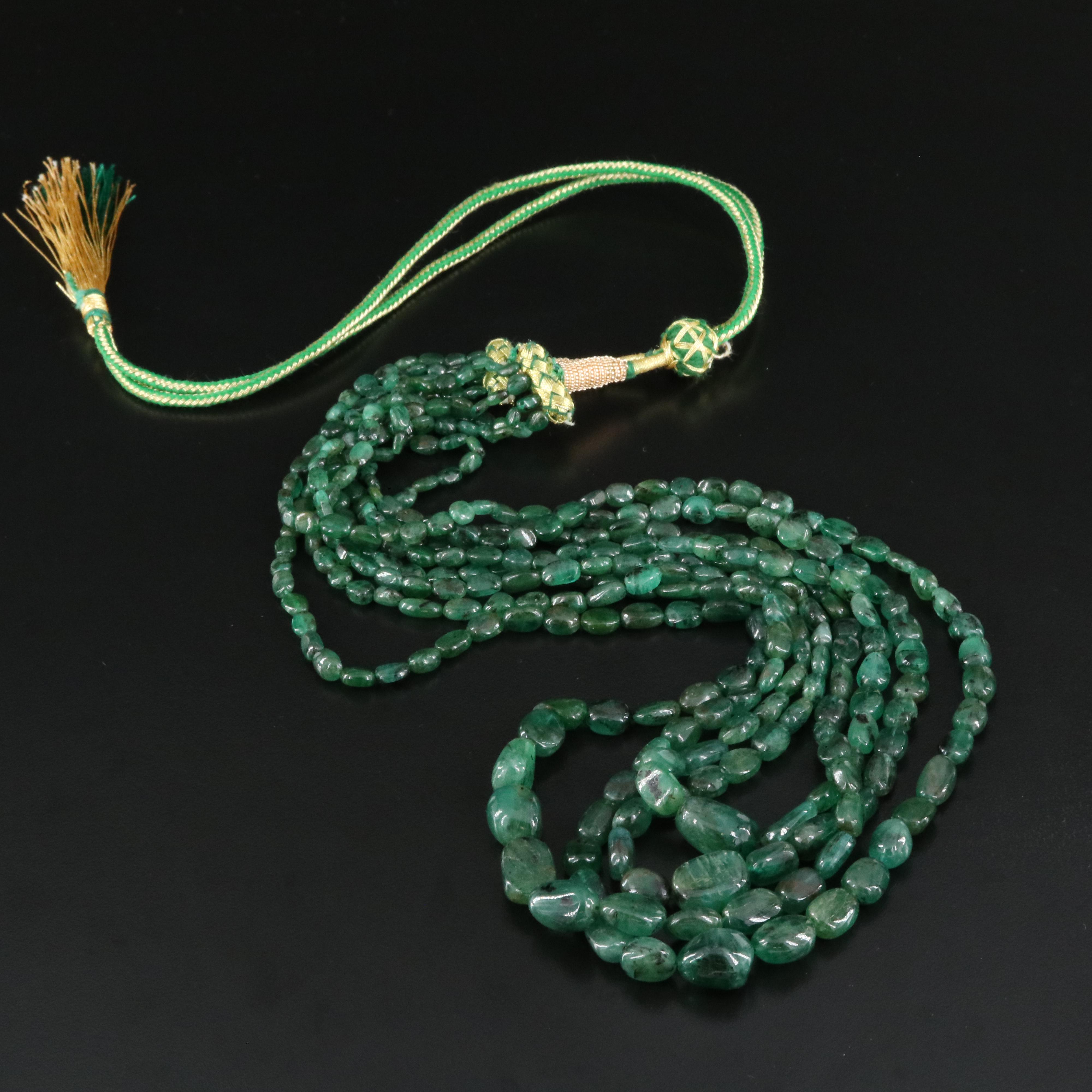 450.00 CTW Graduated Four-Strand Emerald Necklace