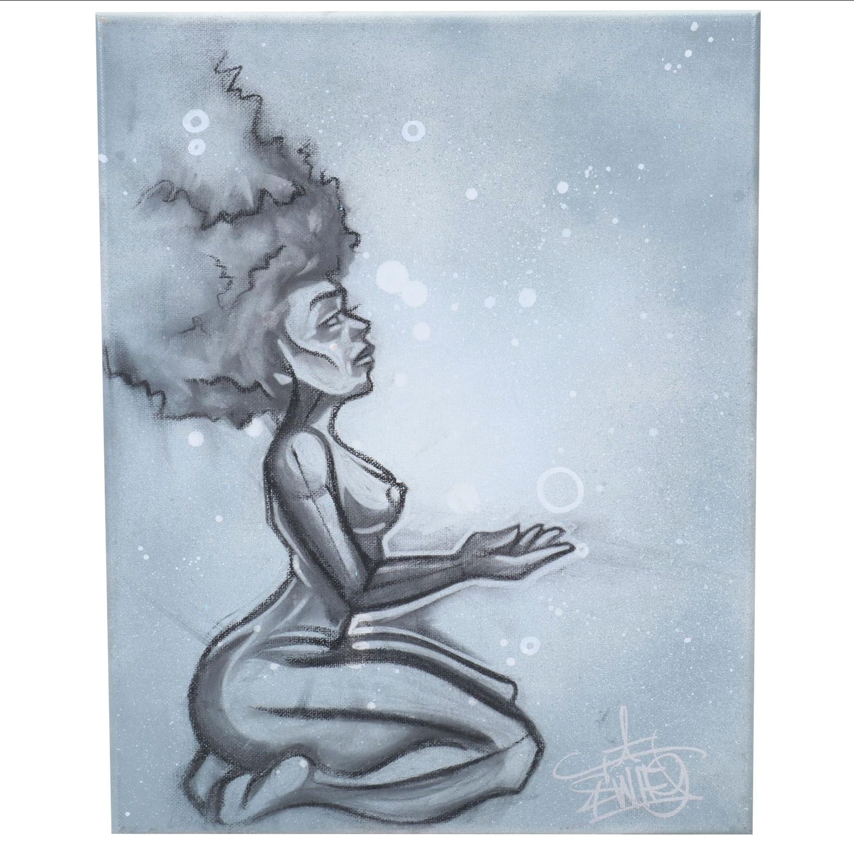 Swift Graffiti Folk Art Mixed Media Painting, 21st Century