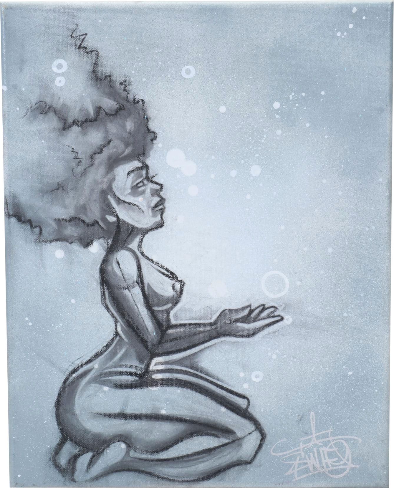 Swift Graffiti Folk Art Mixed Media Painting, 21st Century