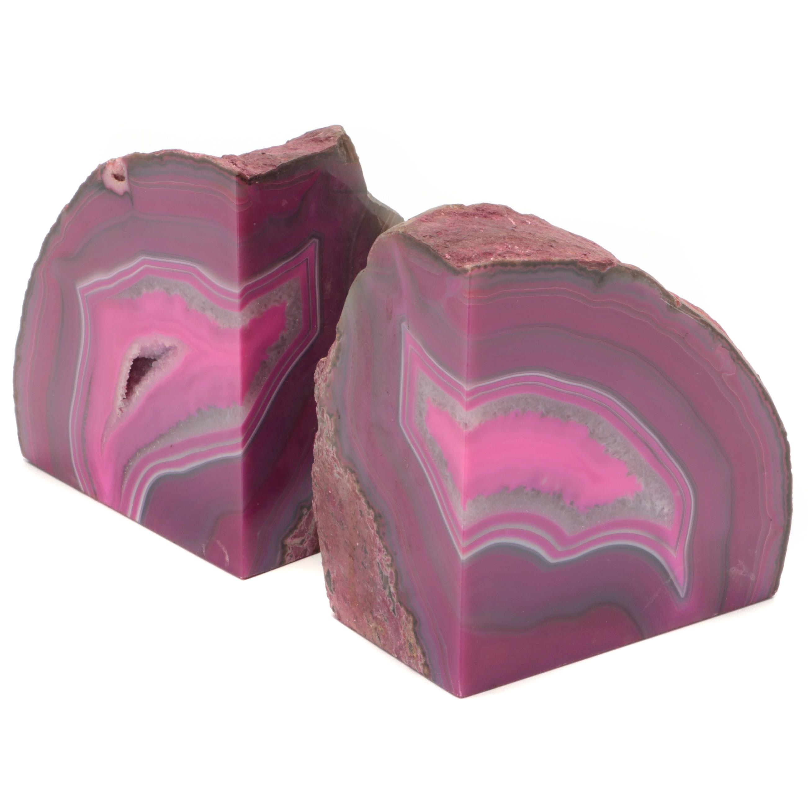 Brazilian Dyed Banded Agate Geode Bookends